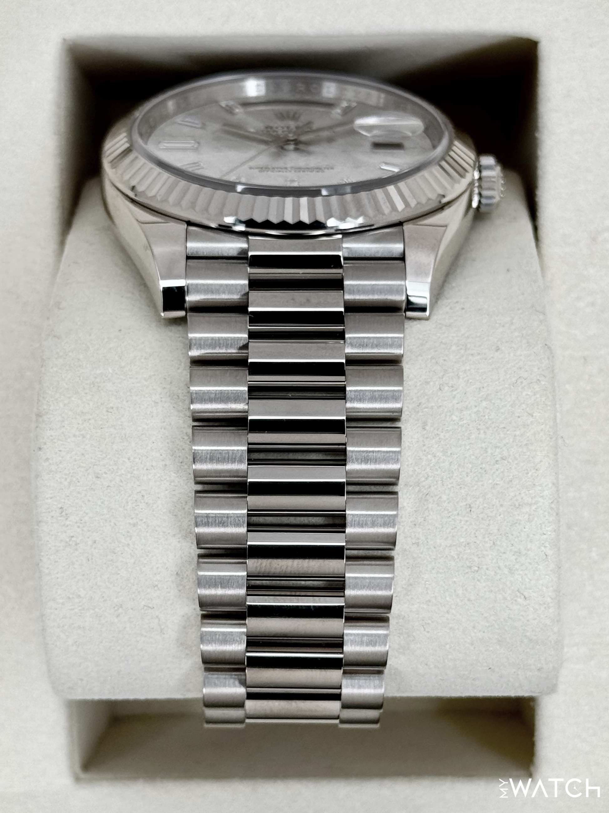 NEW 2026 Rolex Day-Date 40mm 228239 Presidential White Gold Meteorite Diamond Dial - MyWatchLLC