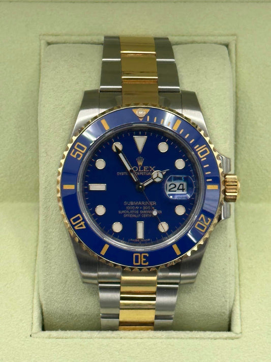 NEW OLD STOCK 2012 Rolex Submariner 116613LB RARE FLAT BLUE DIAL - MyWatchLLC