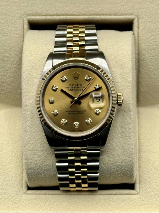 Rolex Datejust 36mm 16233 Two-Tone Champagne Diamond Dial Jubilee - MyWatchLLC