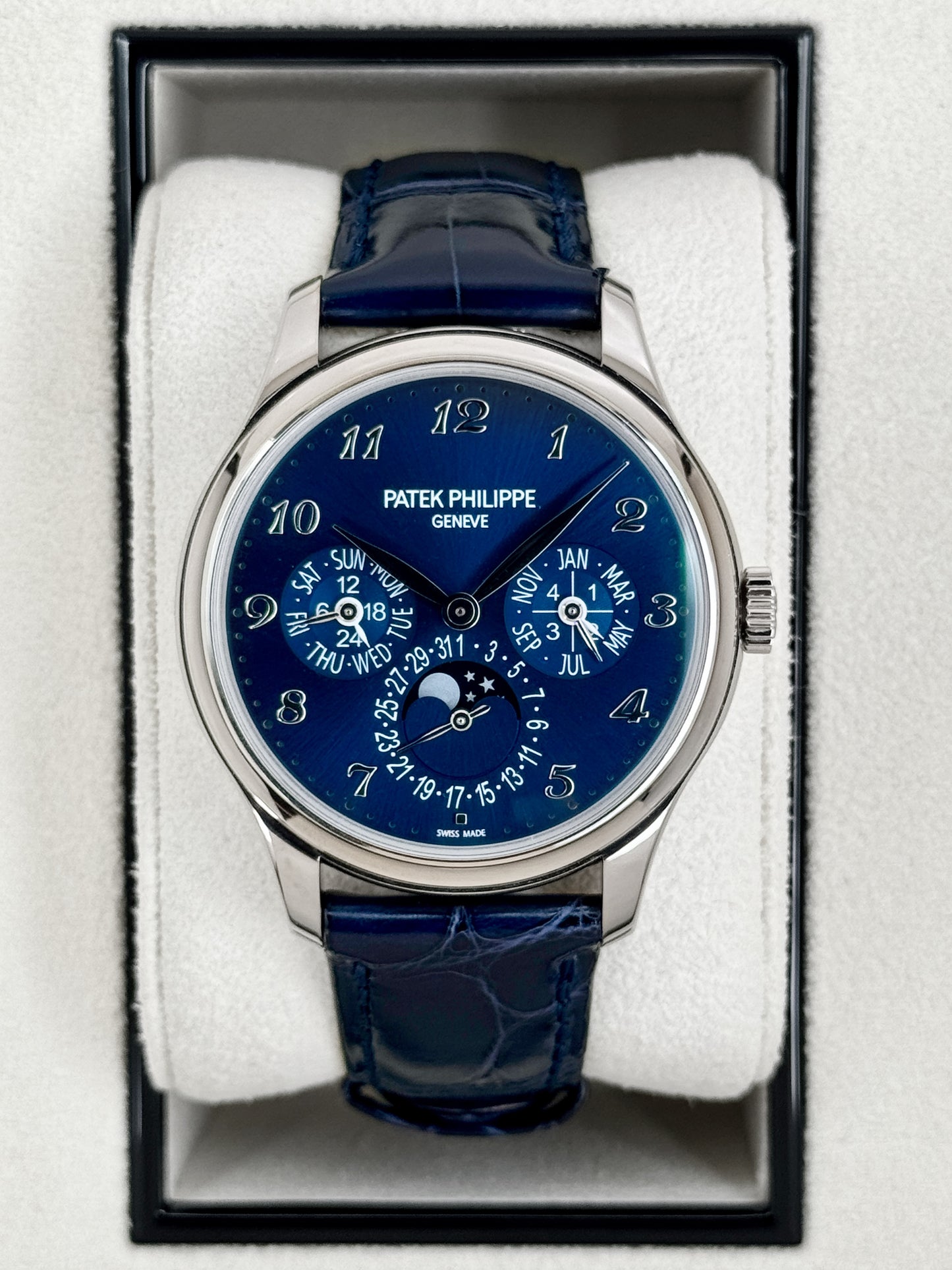 2021 Patek Philippe Perpetual Calendar 39mm 5327G White Gold Blue Dial