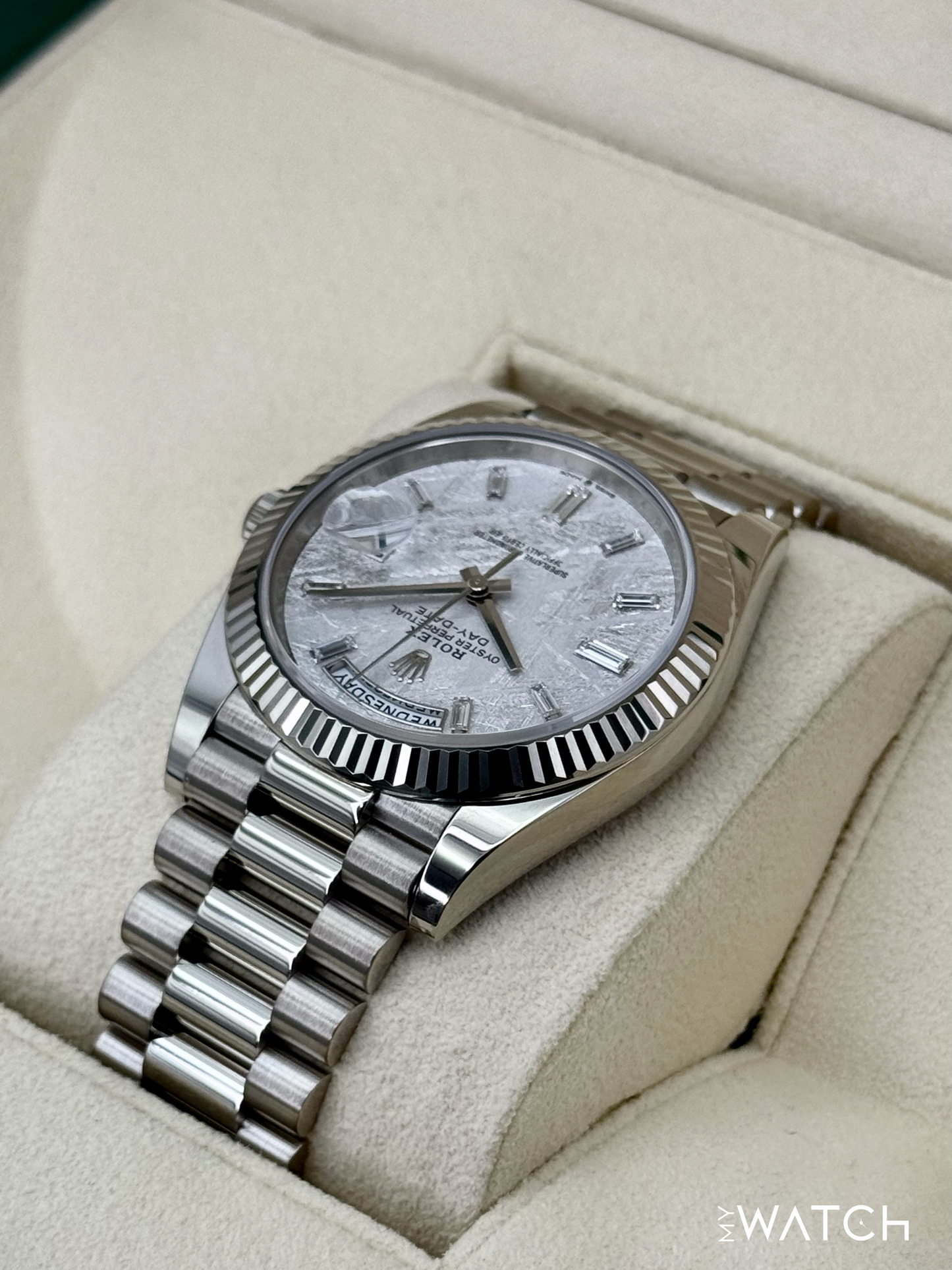 2025 Rolex Day-Date 40mm 228239 Presidential White Gold Meteorite Dial