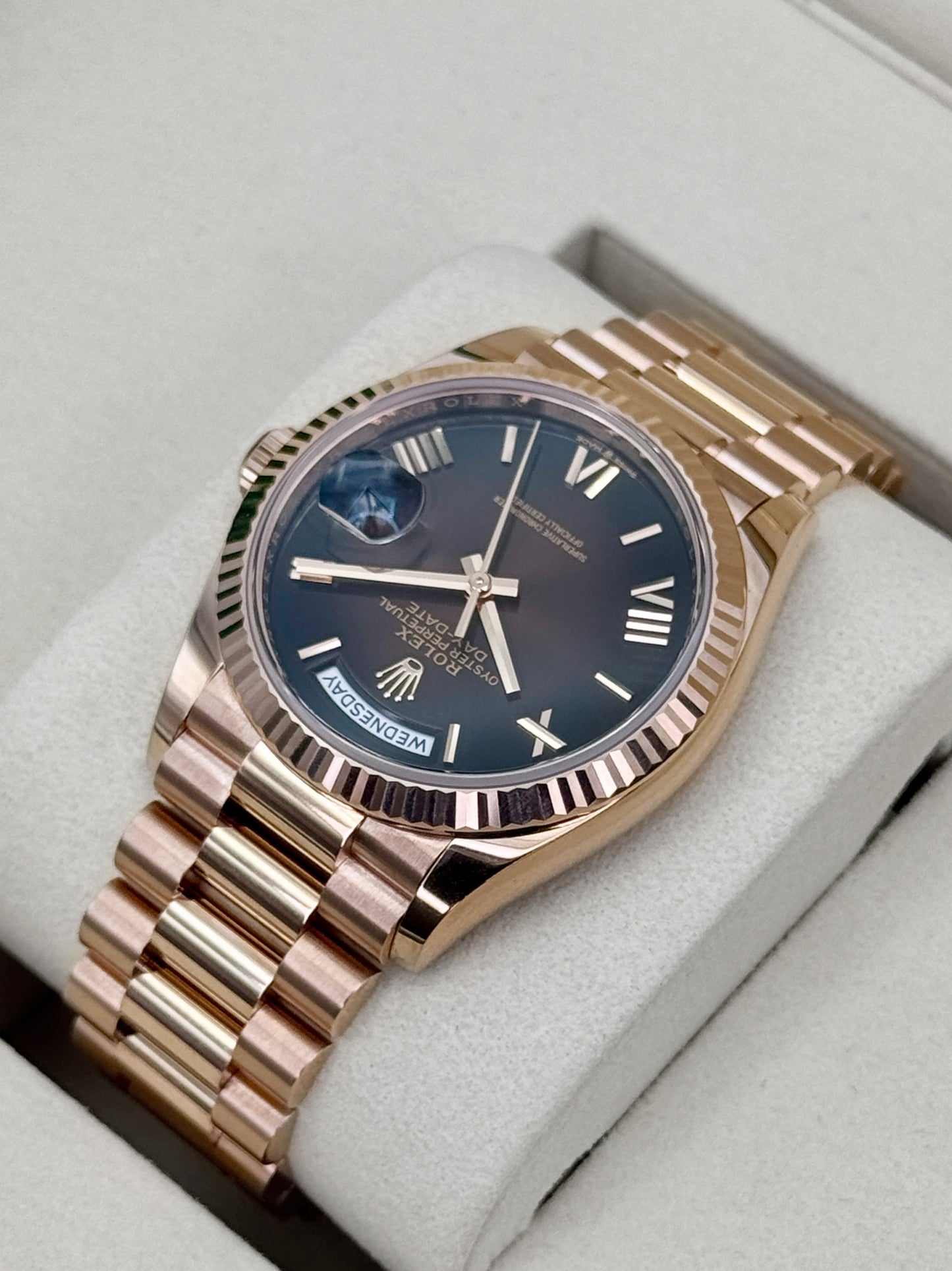 NEW 2026 Rolex Day-Date 36mm 128235 Rose Gold Brown Ombre Dial