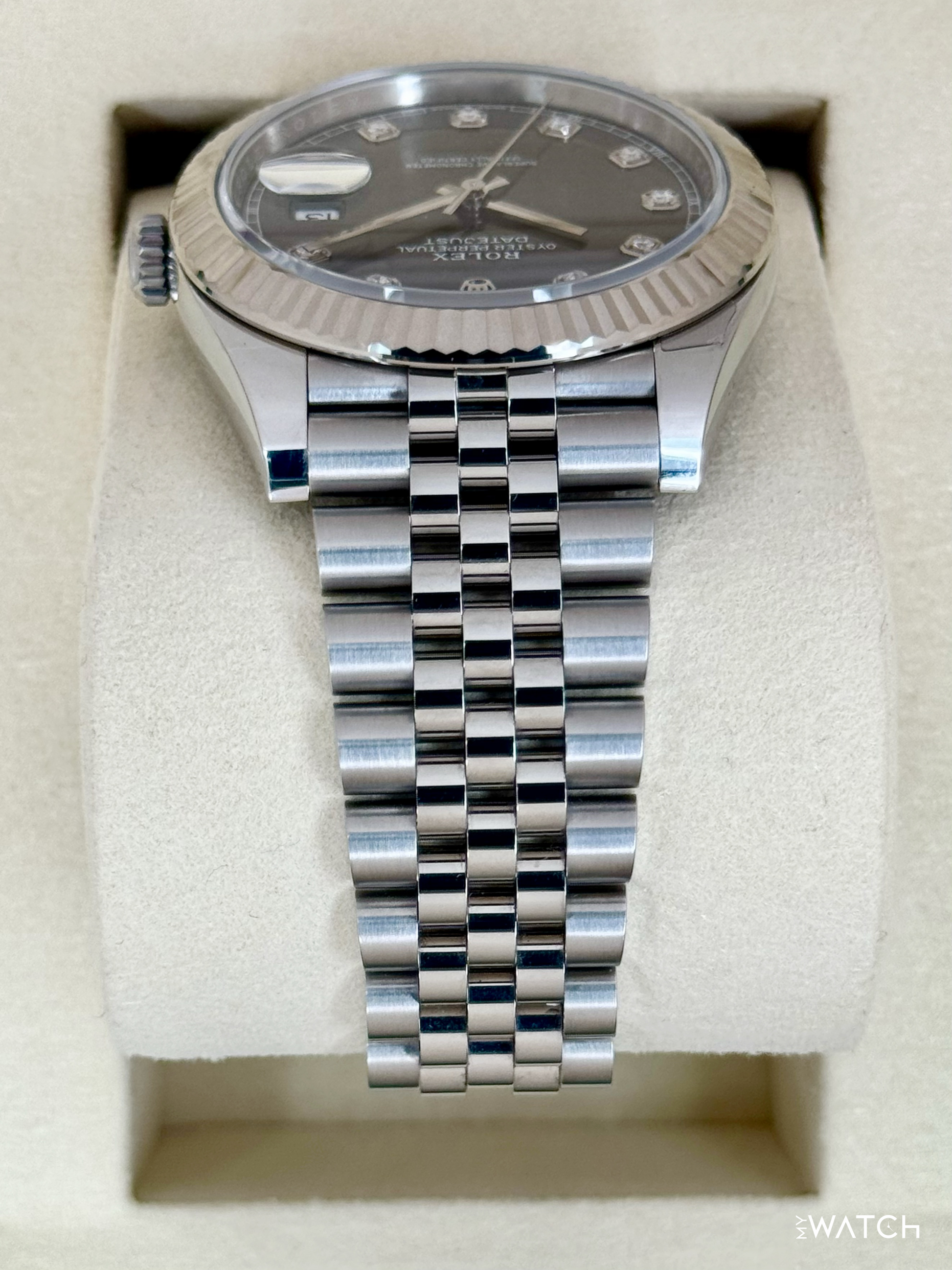 2025 Rolex Datejust 41mm 126334 Stainless Steel Jubilee Rhodium Diamond Dial - MyWatchLLC