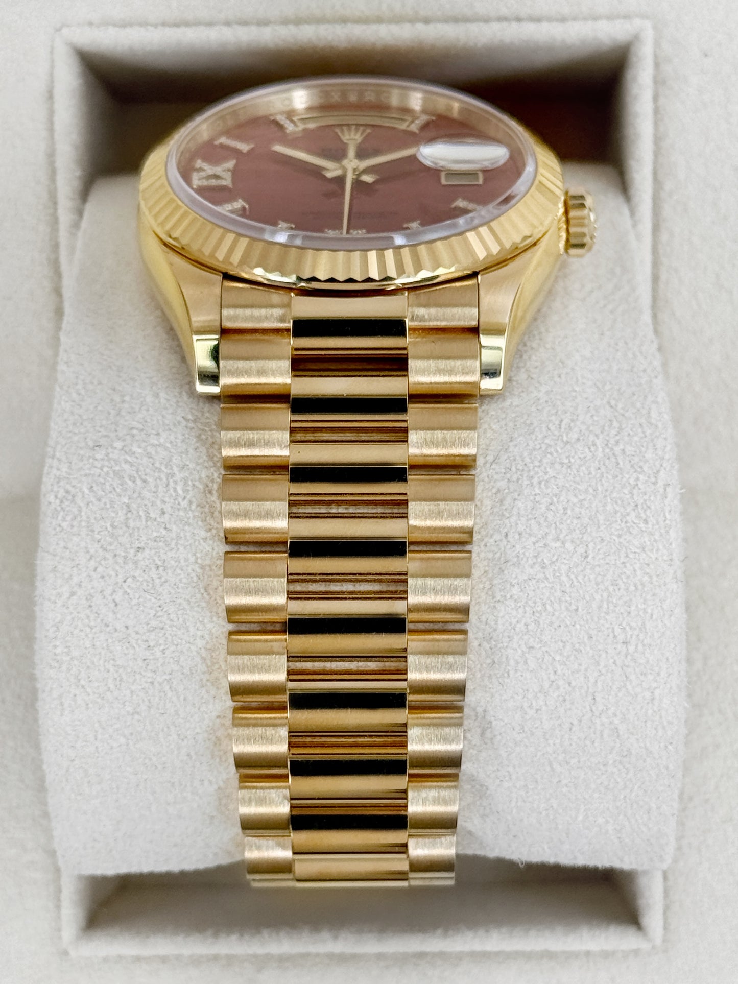 Rolex Day-Date 36mm 128238 Presidential Carnelian Diamond Dial
