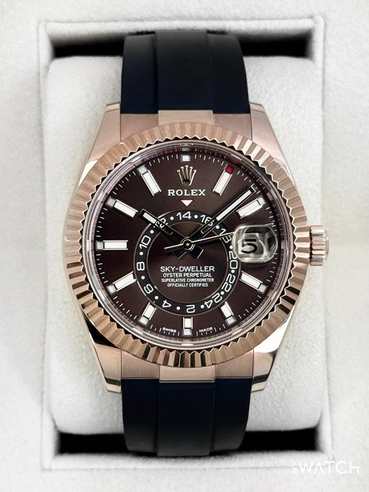 2025 CPO Rolex Sky-Dweller 42mm 326235 Rose Gold Oysterflex Chocolate Dial (CPO) - MyWatchLLC
