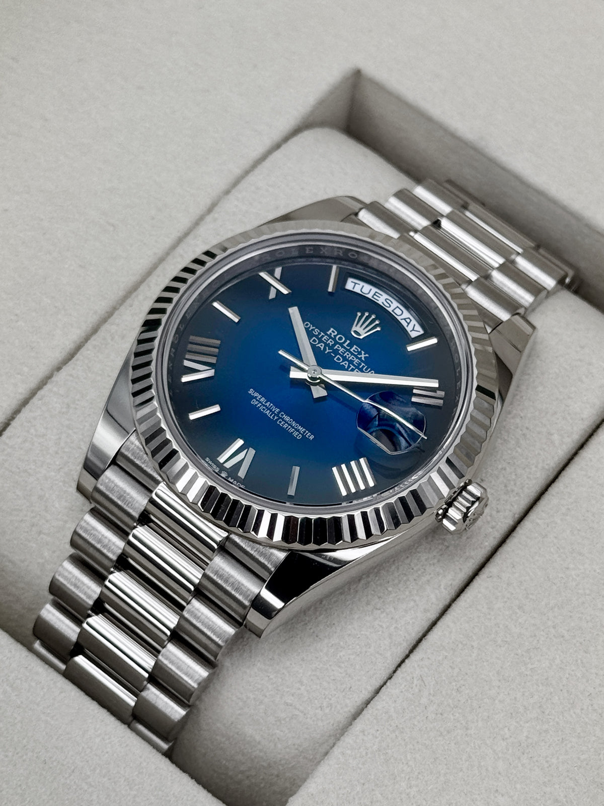 New 2026 Rolex Day-Date 40mm 228239 Presidential Blue Ombre Dial - MyWatchLLC