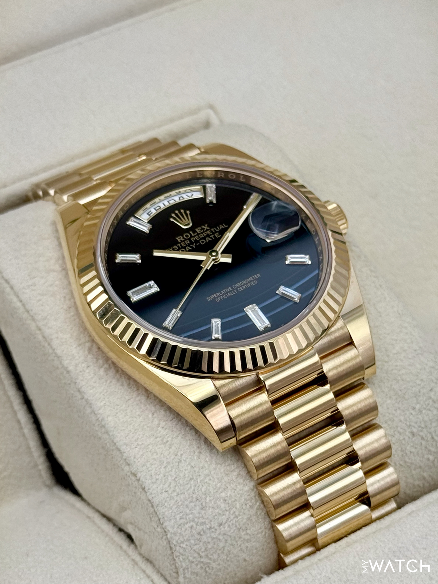 2022 Rolex Day-Date 40mm 228238 Yellow Gold Black Onyx Diamond Dial