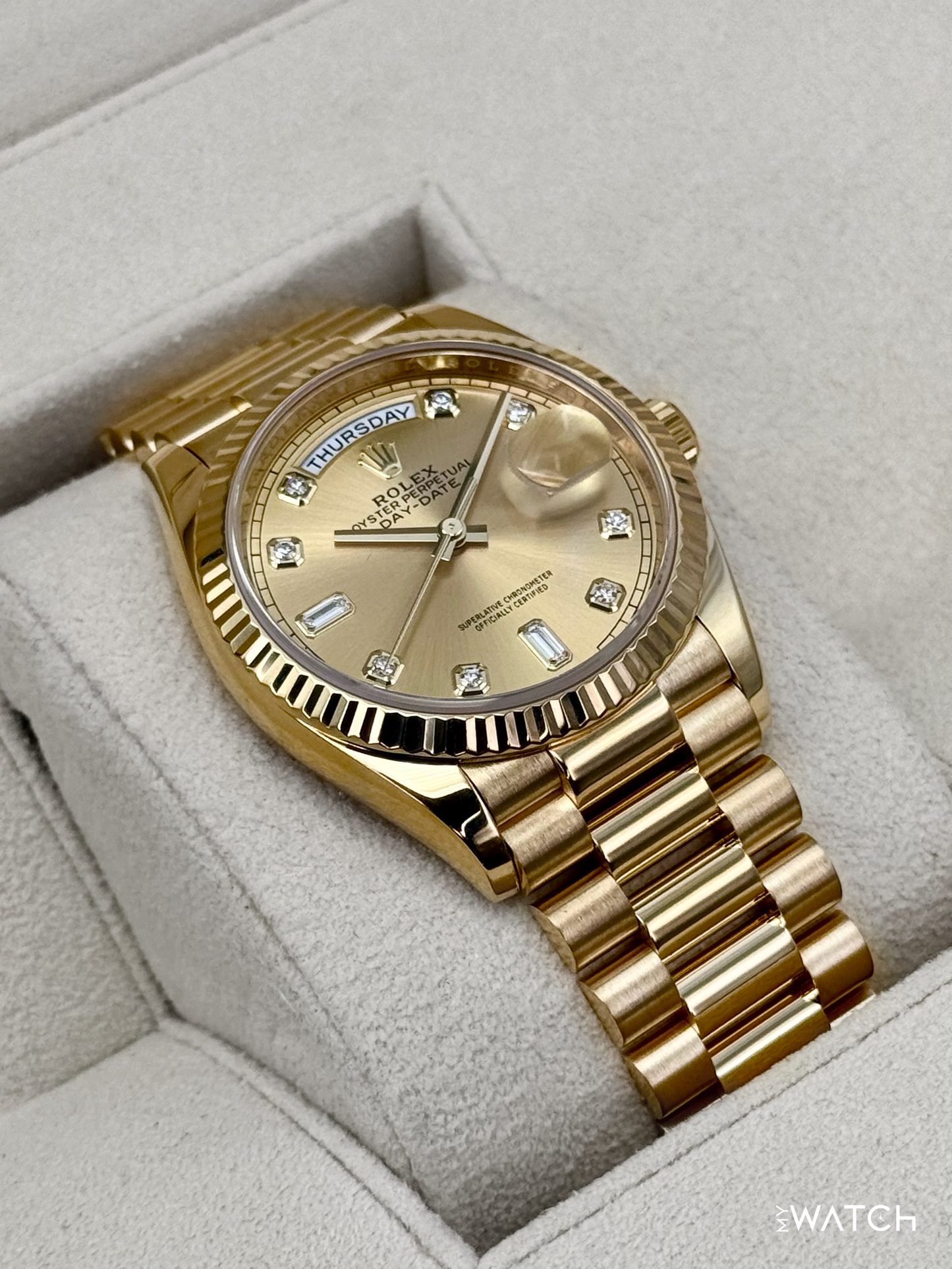 2024 Rolex Day-Date 36mm 128238 Presidential Champagne Diamond Dial - MyWatchLLC