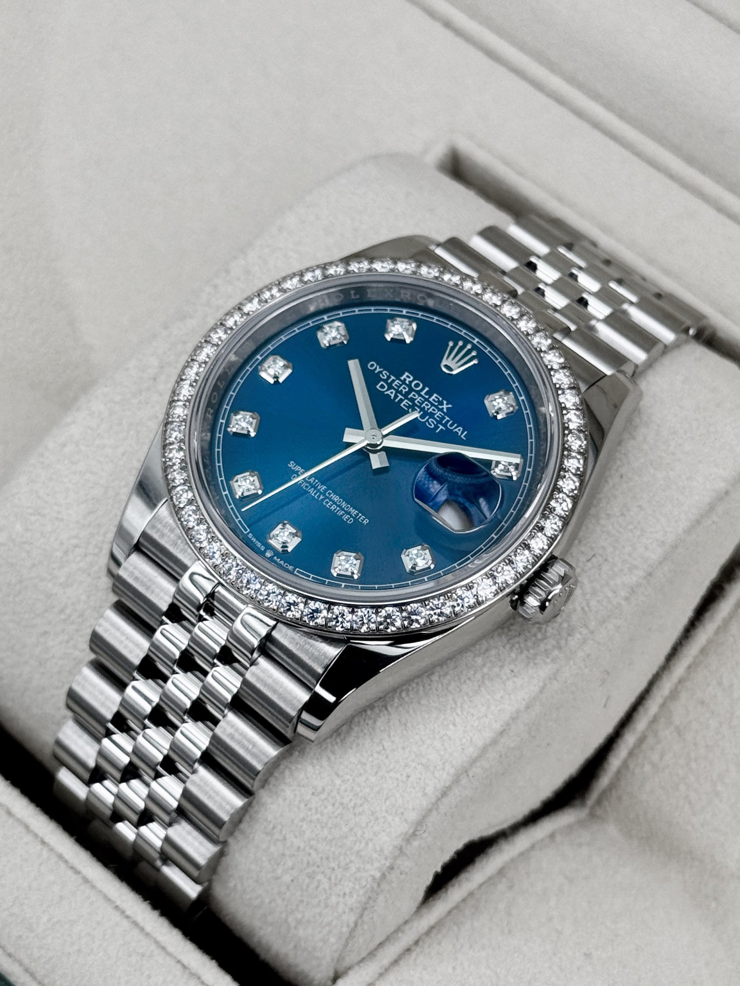 2024 Rolex Datejust 36mm 126284RBR Stainless Steel Jubilee Blue Diamond Dial