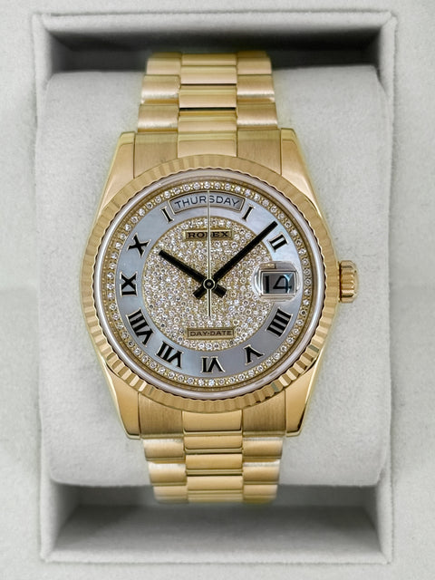 2013 Rolex Day-Date 36mm 118238 Presidential Diamond Pave Mother of Pearl Dial