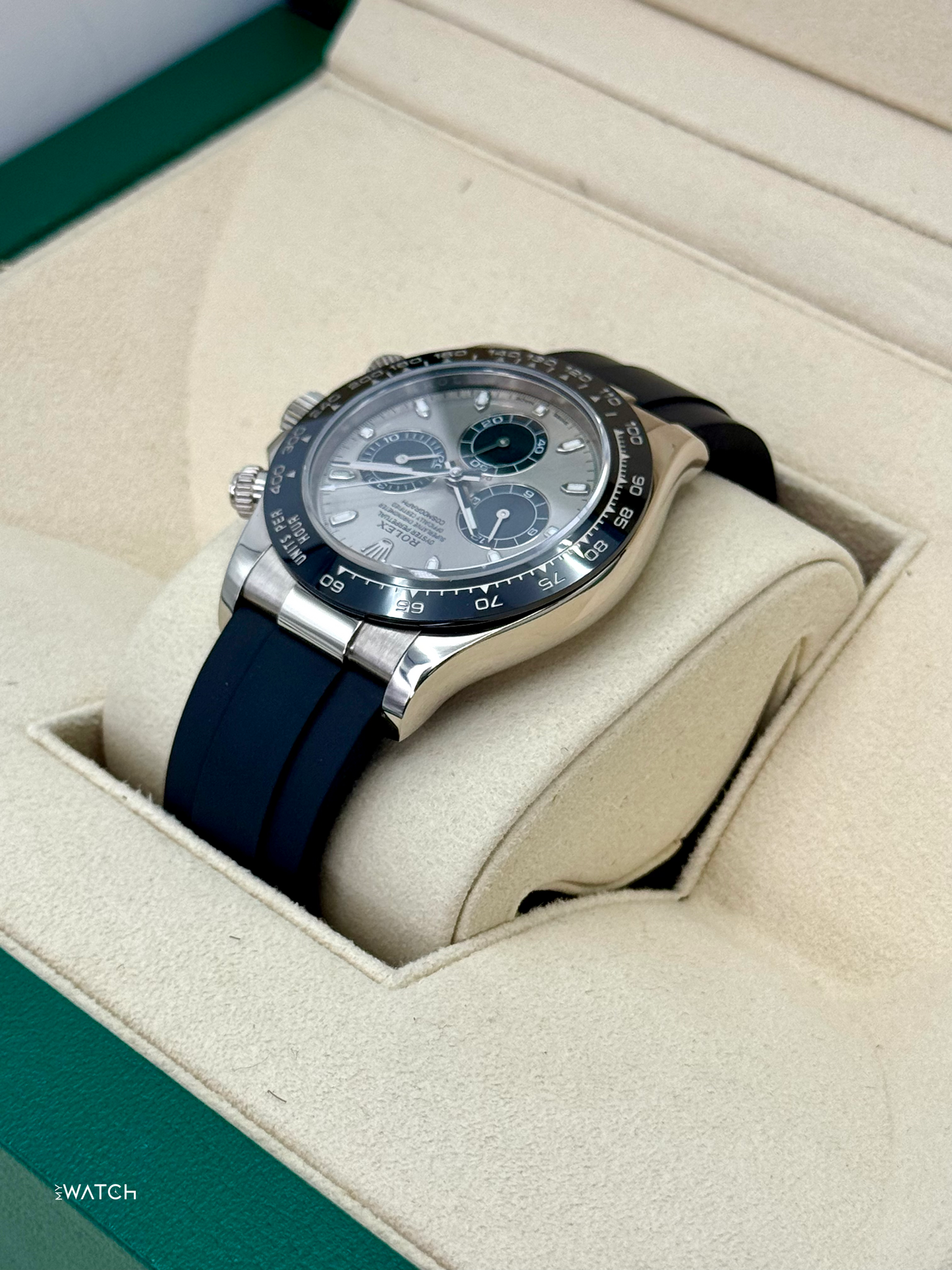 2018 Rolex Daytona 40mm 116519LN White Gold Oysterflex Silver Ghost Dial