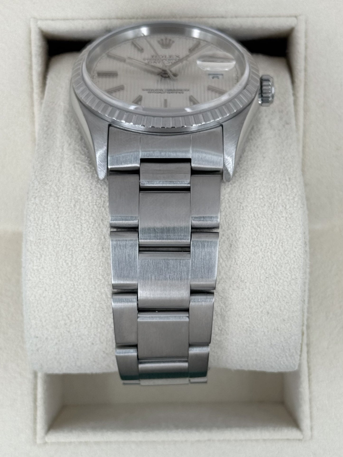 2004 Rolex Datejust 36mm 16220 Stainless Steel Oyster Silver Tapestry Dial (Collectors Set)