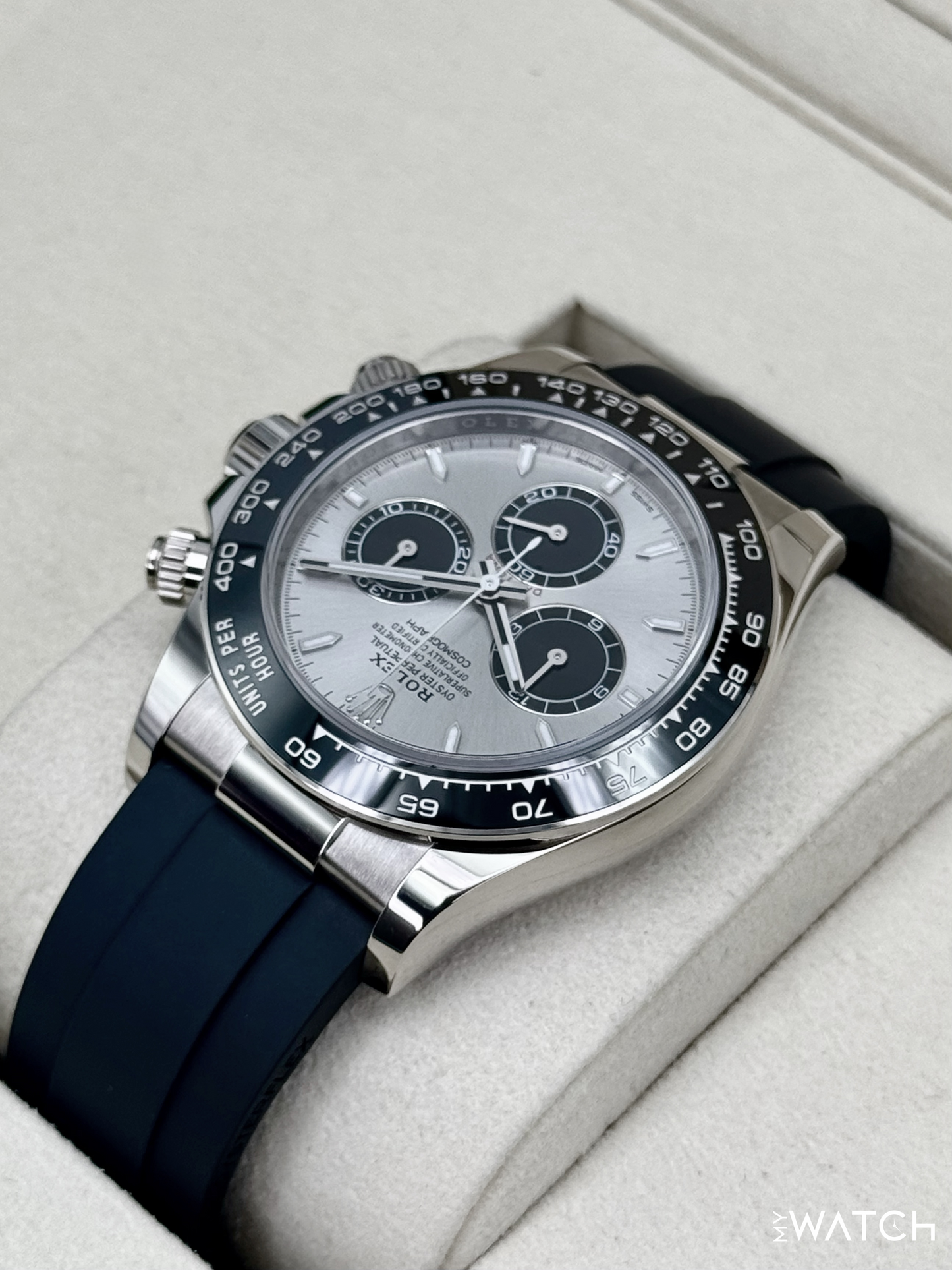 2025 Rolex Daytona 40mm 126519LN White Gold Oysterflex Silver Ghost Dial - MyWatchLLC