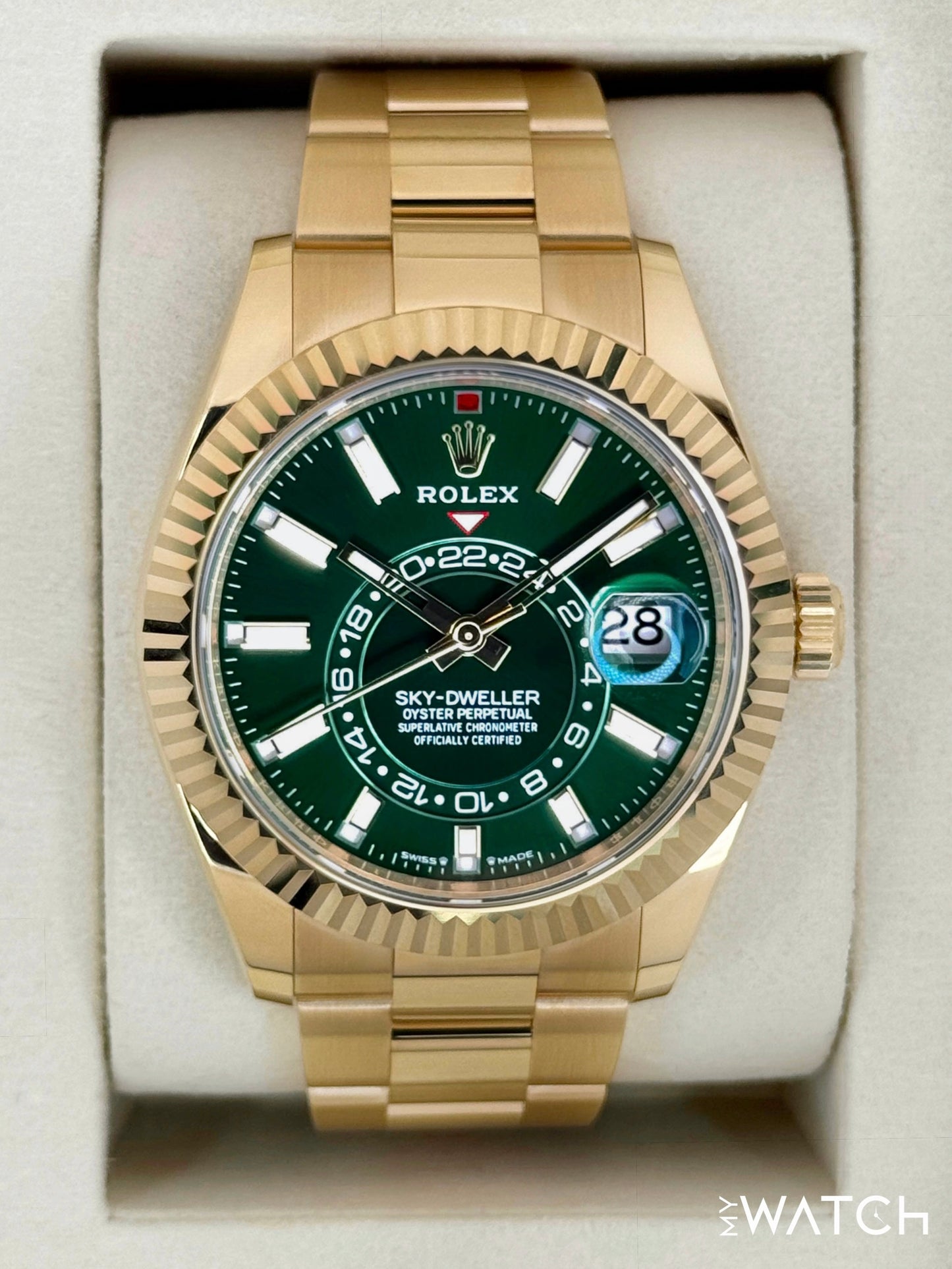 NEW 2025 Rolex Sky-Dweller 42mm 336938 Yellow Gold Oyster Green Dial