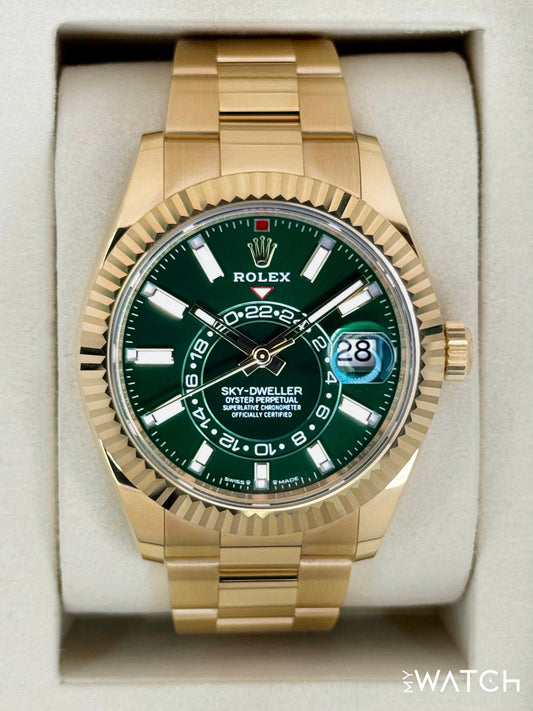 NEW 2025 Rolex Sky-Dweller 42mm 336938 Yellow Gold Oyster Green Dial