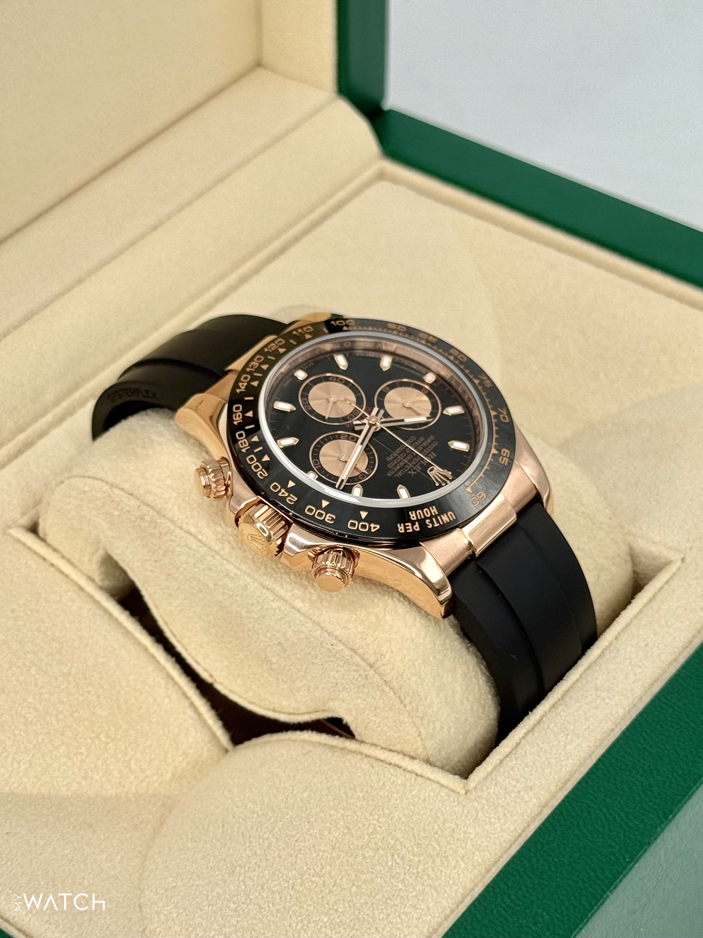 2024 CPO Rolex Daytona 40mm 116515LN Rose Gold Oysterflex Black Dial - MyWatchLLC
