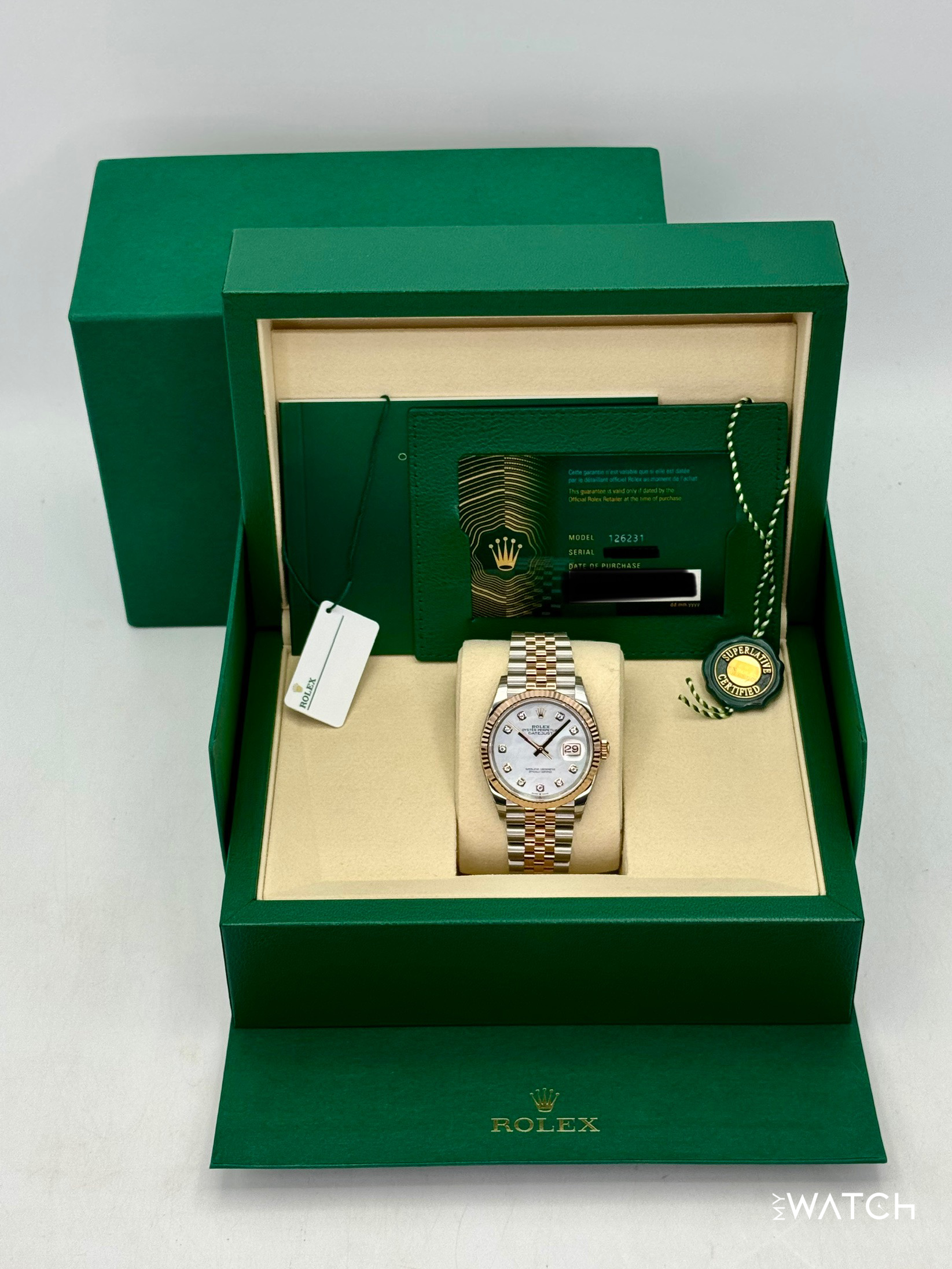 NEW 2026 Rolex Datejust 36mm 126231 Two-Tone MOP Diamond Dial (STICKERED) - MyWatchLLC