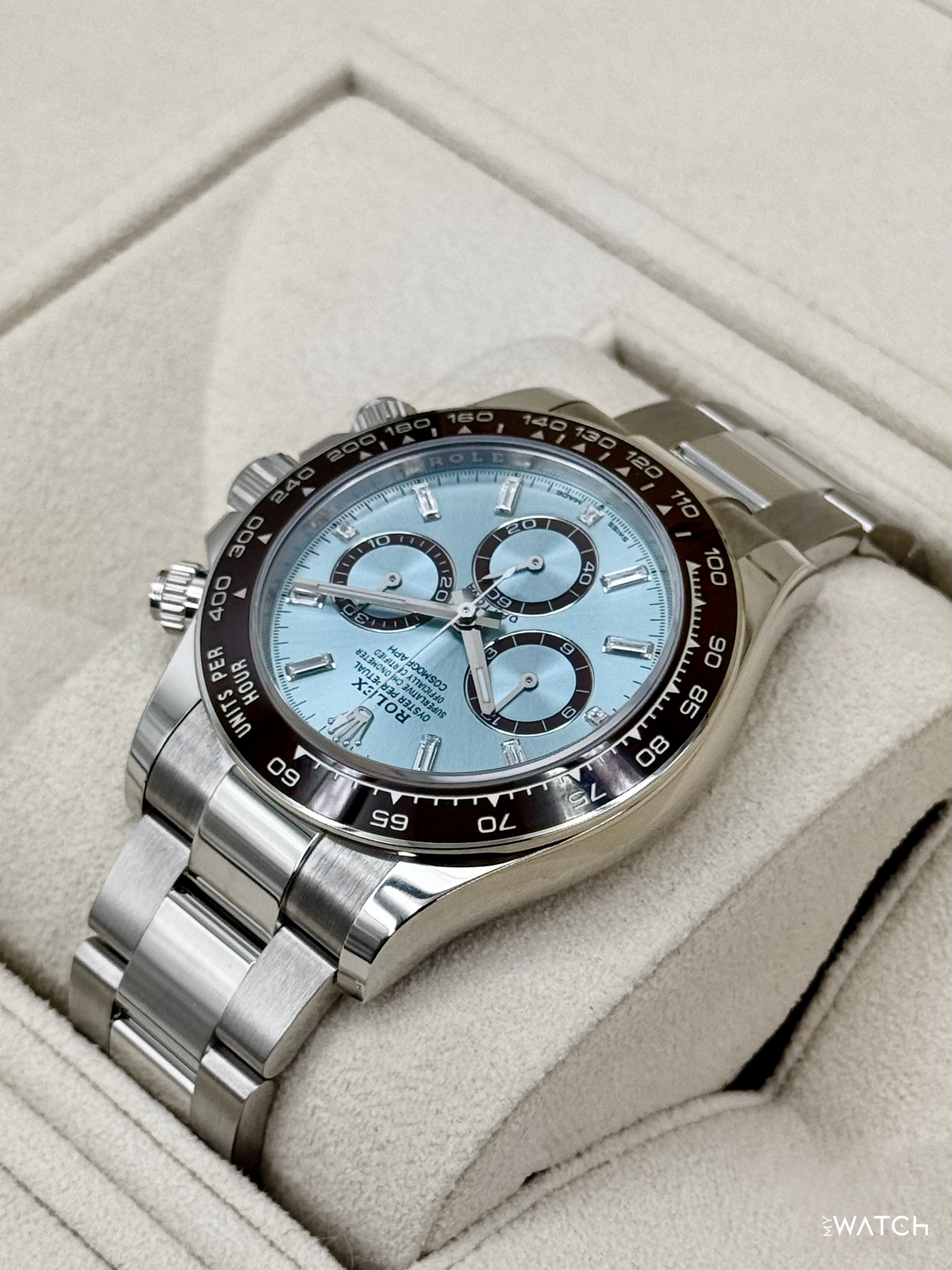 2025 Rolex Daytona 40mm 126506 Platinum Ice Blue Diamond Baguette Dial - MyWatchLLC