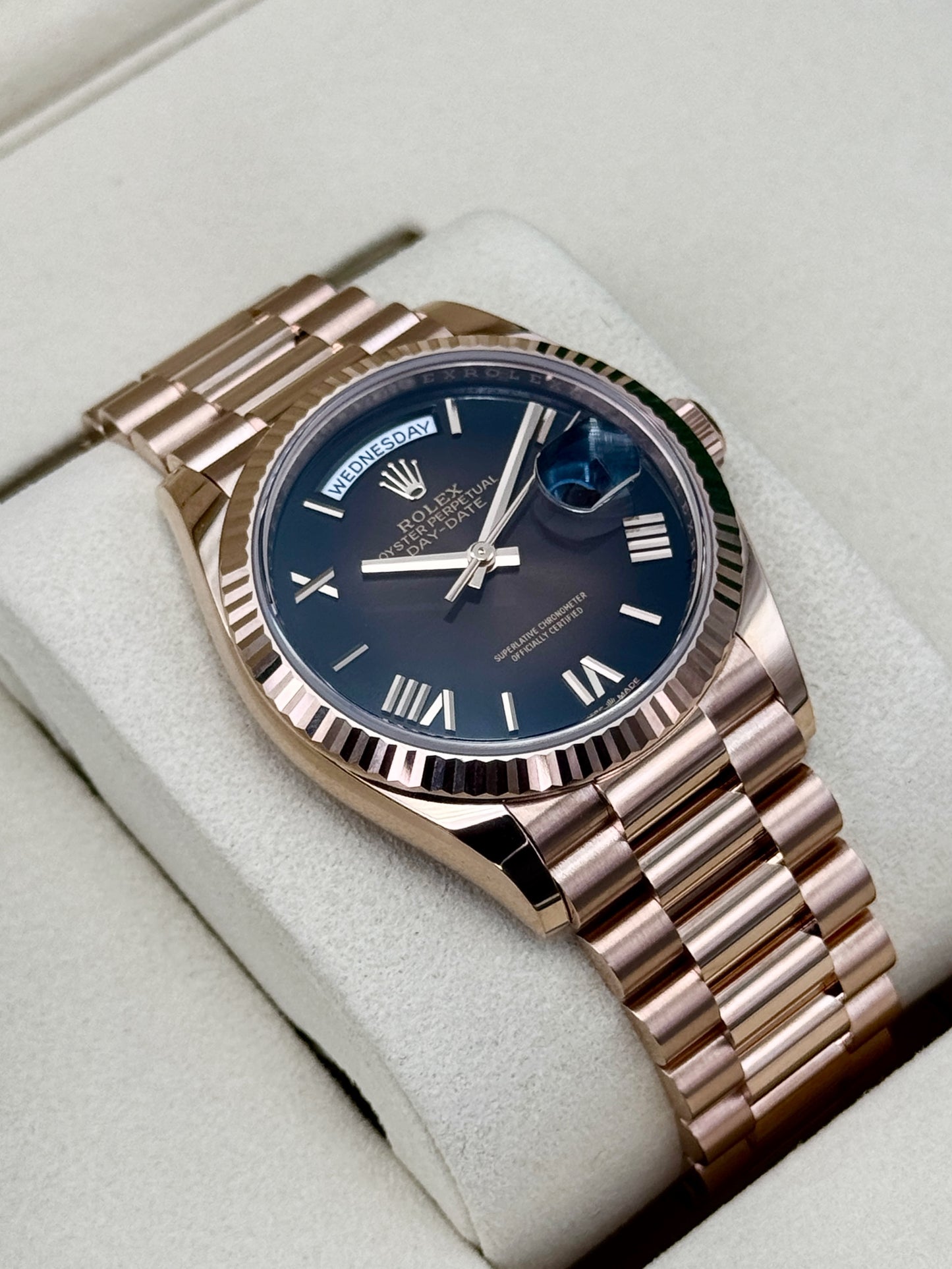 NEW 2026 Rolex Day-Date 36mm 128235 Rose Gold Brown Ombre Dial