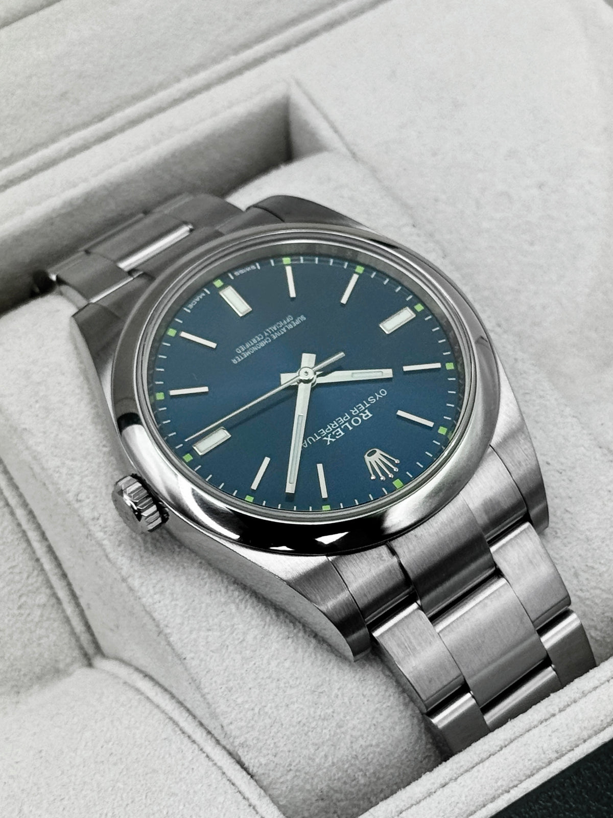 2018 Rolex Oyster Perpetual 39mm 114300 Stainless Steel Blue Dial