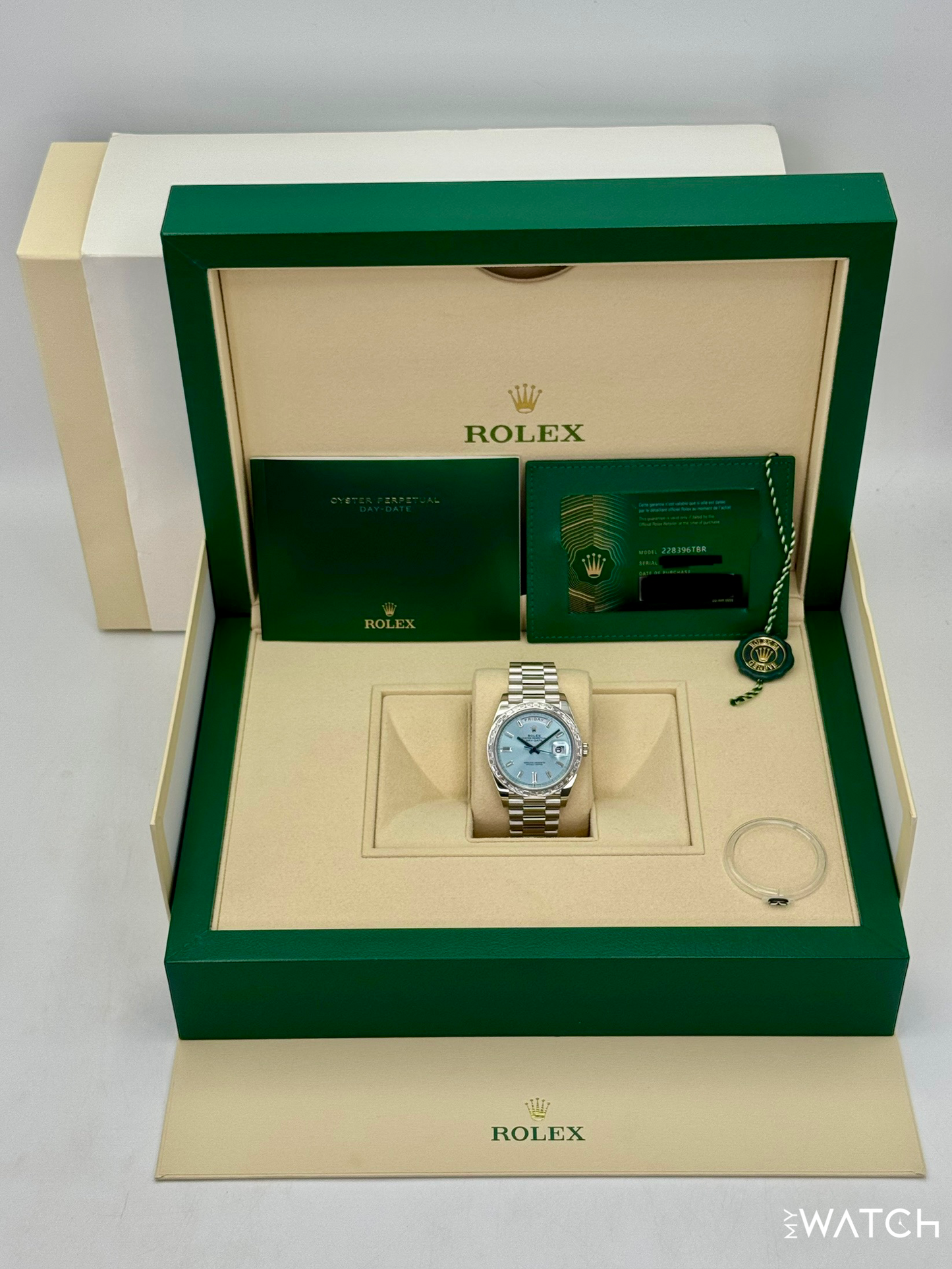 2022 Rolex Day-Date 40mm 228396TBR Ice Blue Diamond Baguette Dial