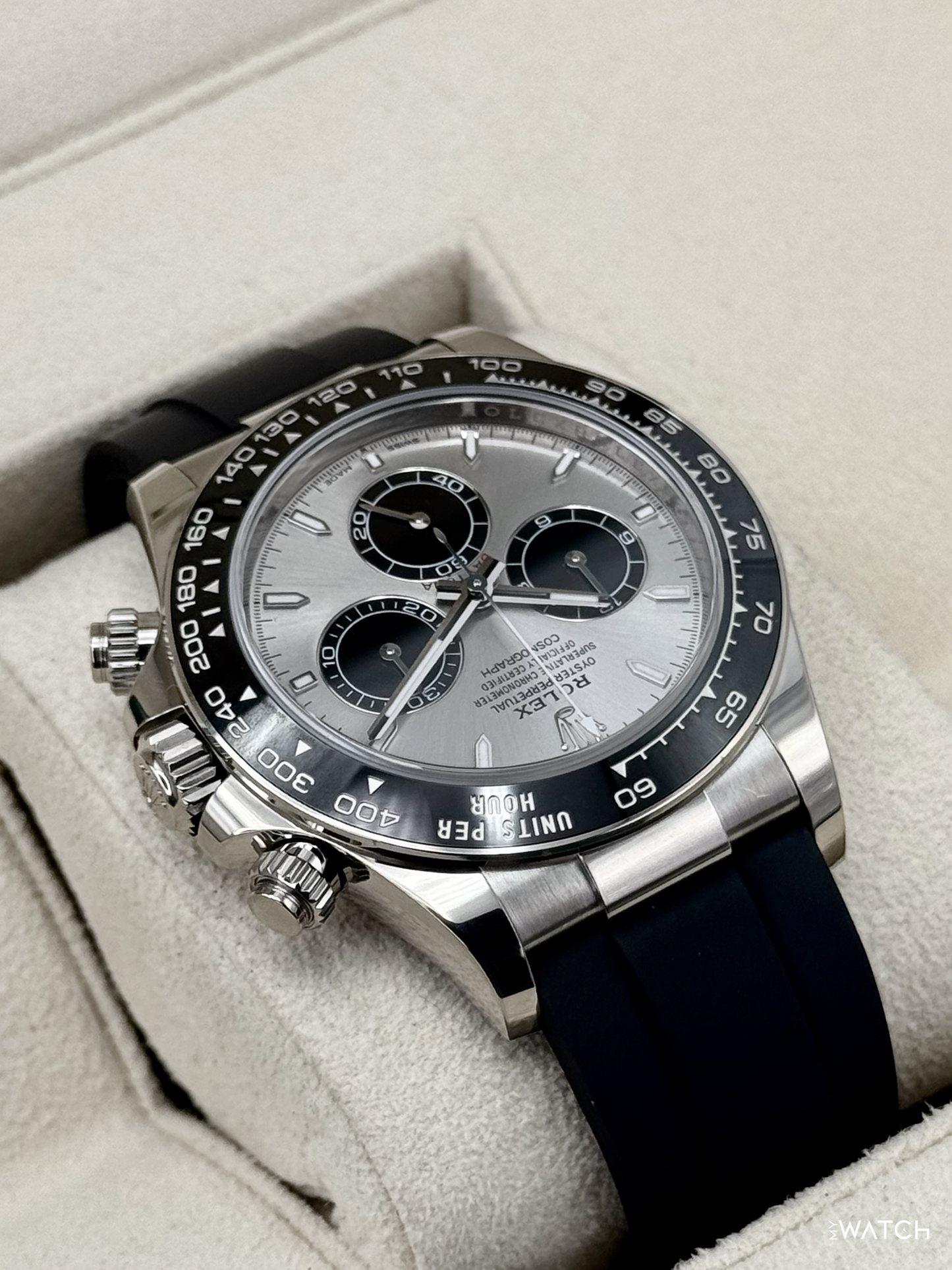 2024 Rolex Daytona 40mm 126519LN White Gold Oysterflex Silver Ghost Dial - MyWatchLLC