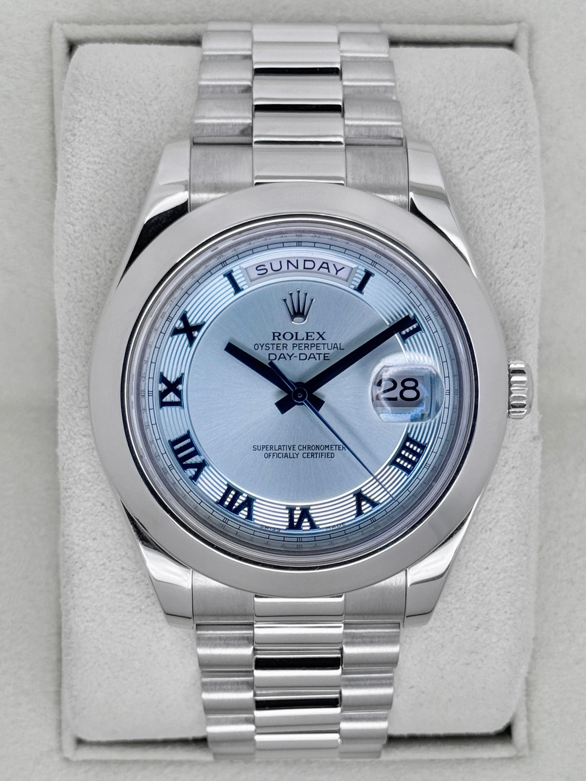 2009 Rolex Day-Date II 41mm 218206 Platinum Ice Blue Roman Numeral Dial
