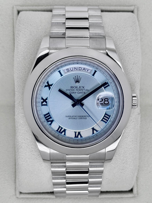 2009 Rolex Day-Date II 41mm 218206 Platinum Ice Blue Roman Numeral Dial