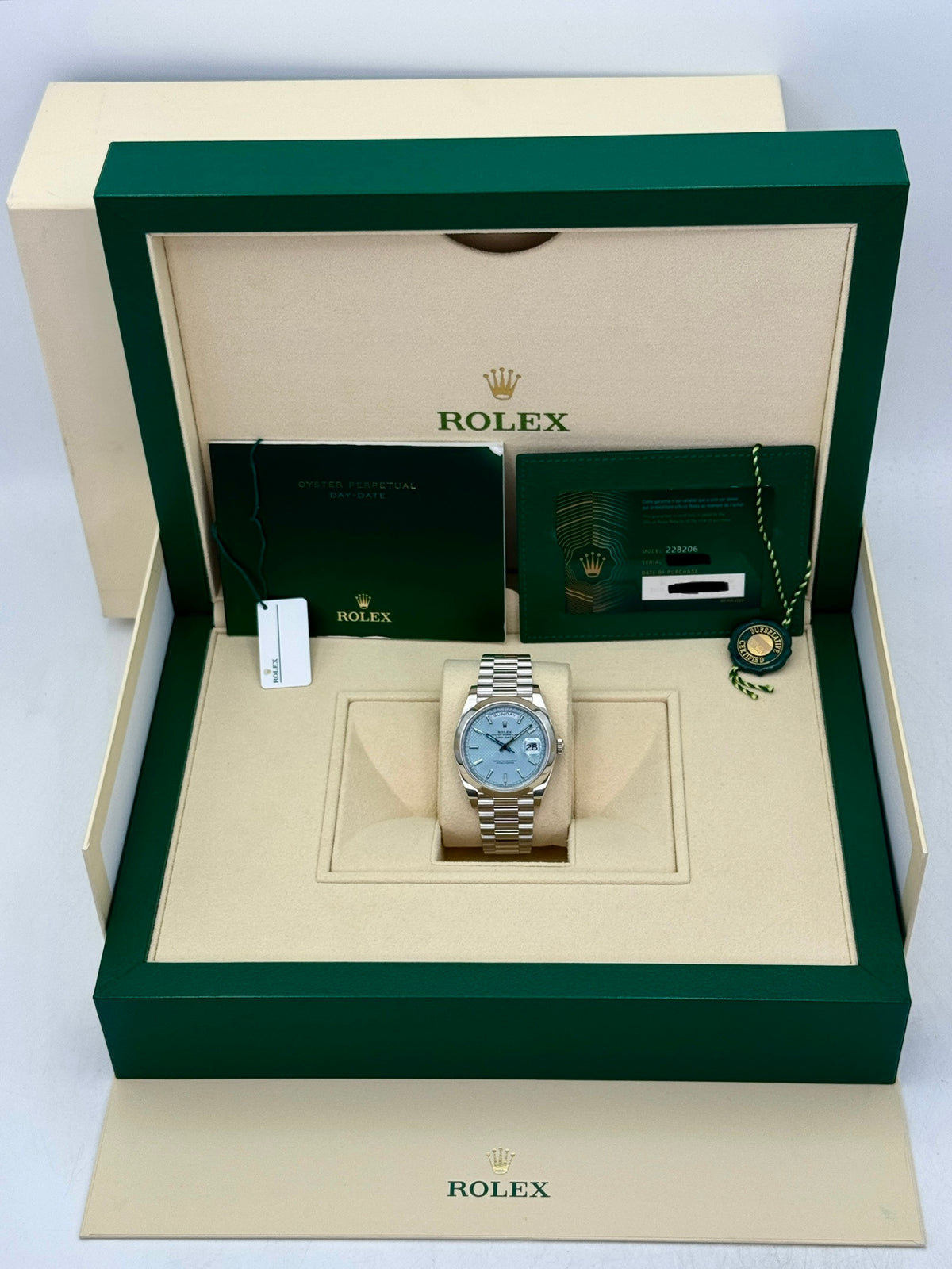 2022 Rolex Day-Date 40mm 228206 Platinum Blue Motif Dial