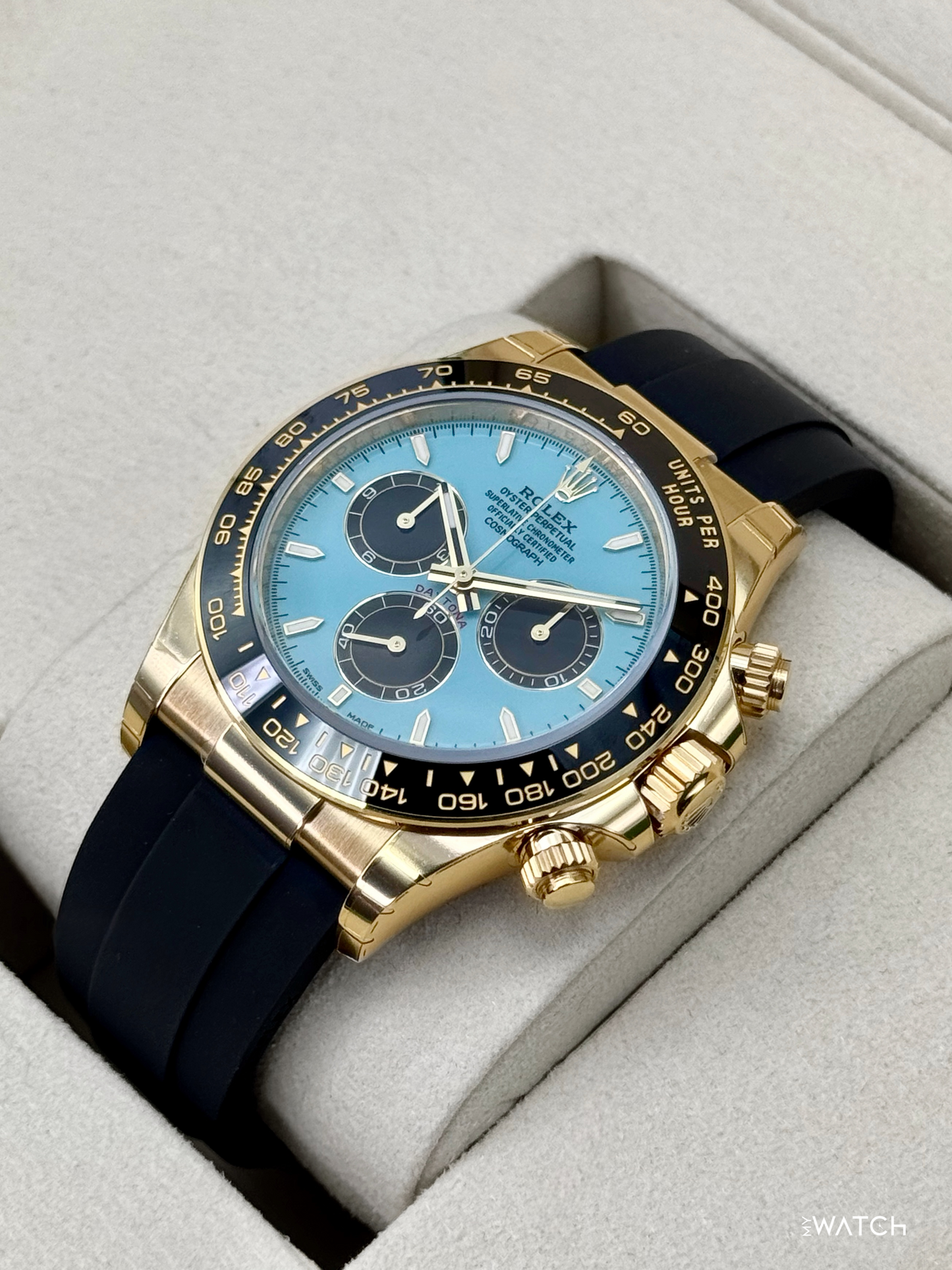 NEW 2026 Rolex Daytona 40mm 126518LN Yellow Gold Oysterflex Turquoise Dial (STICKERED) - MyWatchLLC