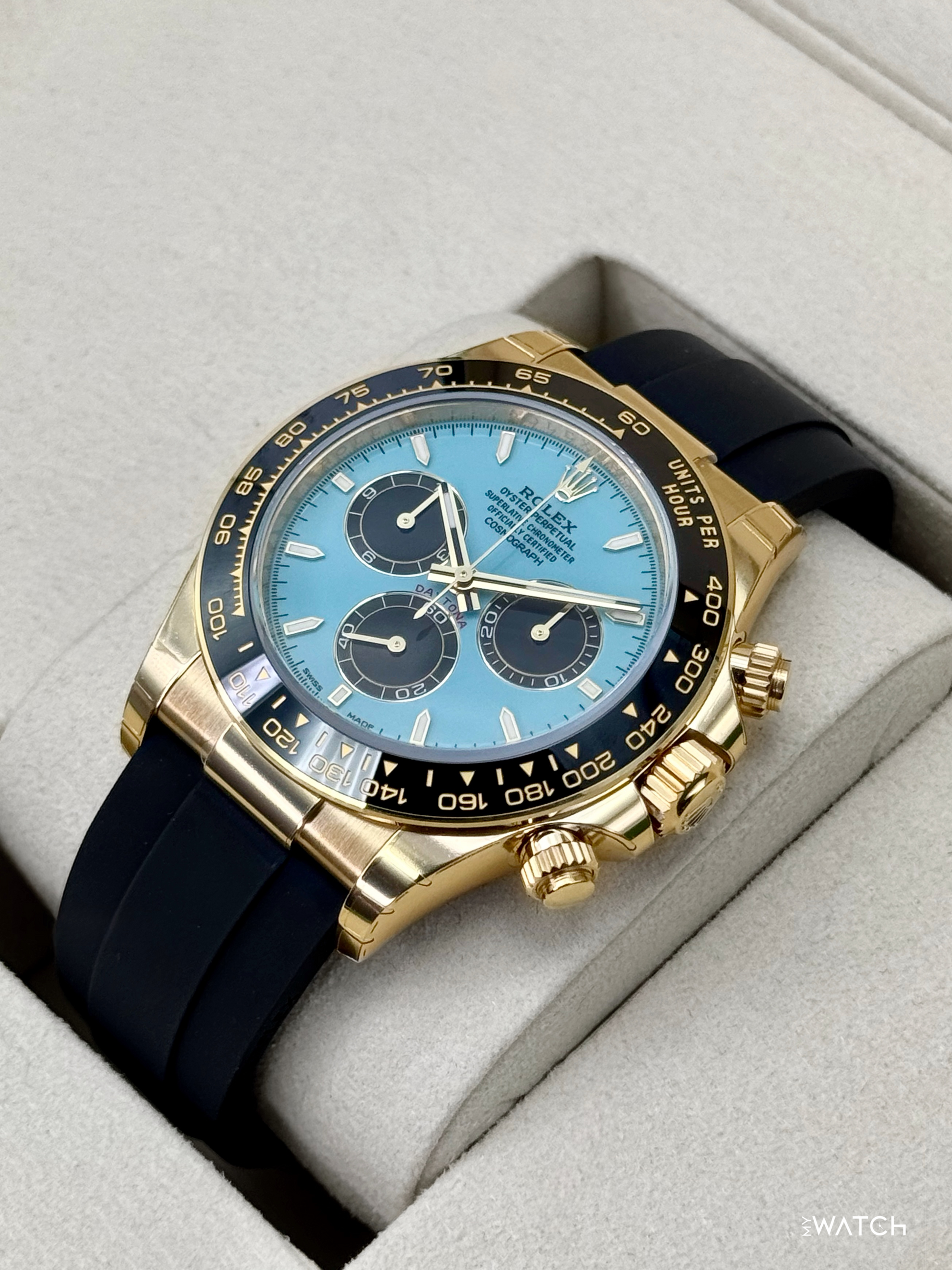 NEW 2026 Rolex Daytona 40mm 126518LN Yellow Gold Oysterflex Turquoise Dial (STICKERED) - MyWatchLLC