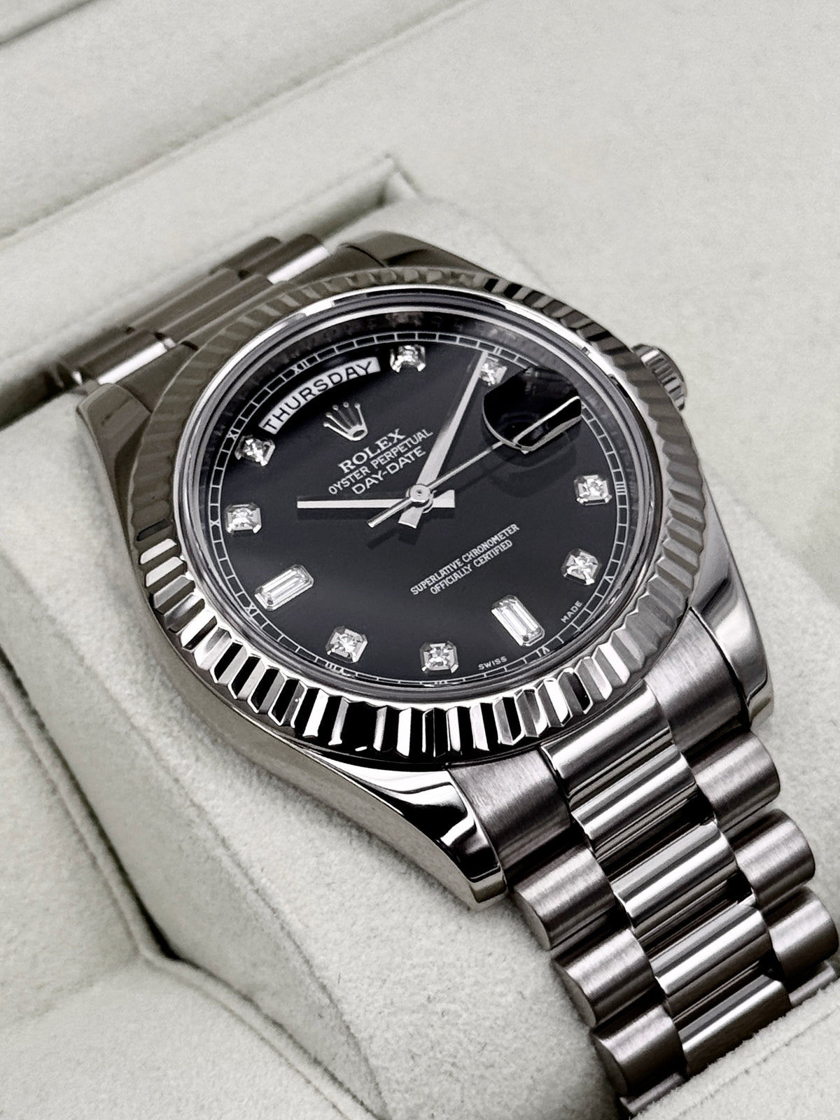2011 Rolex Day-Date II 41mm 218239 White Gold Presidential Black Diamond Dial (CPO)