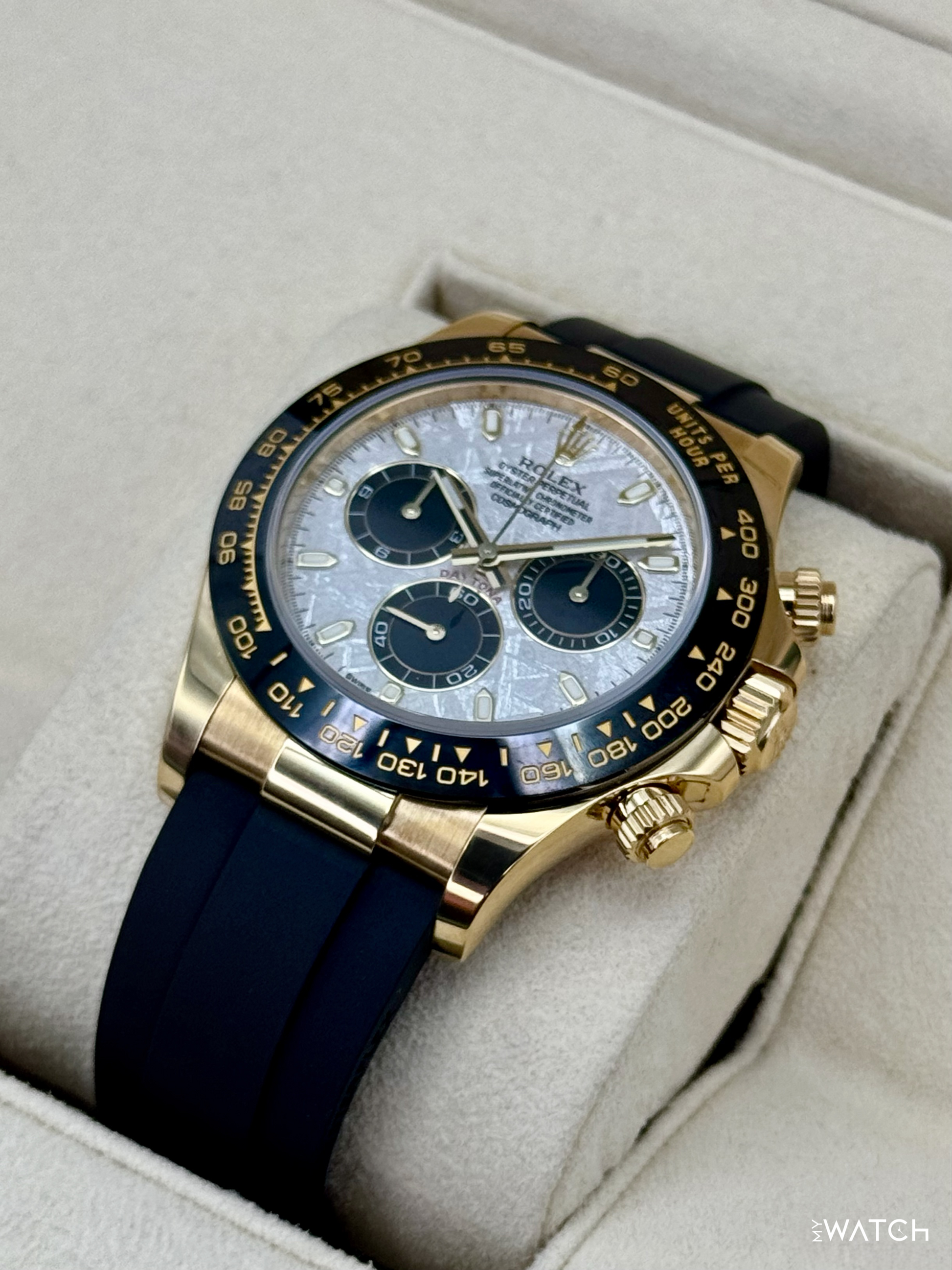 2022 Rolex Daytona 40mm 116518LN Oysterflex Yellow Gold Meteorite Dial - MyWatchLLC
