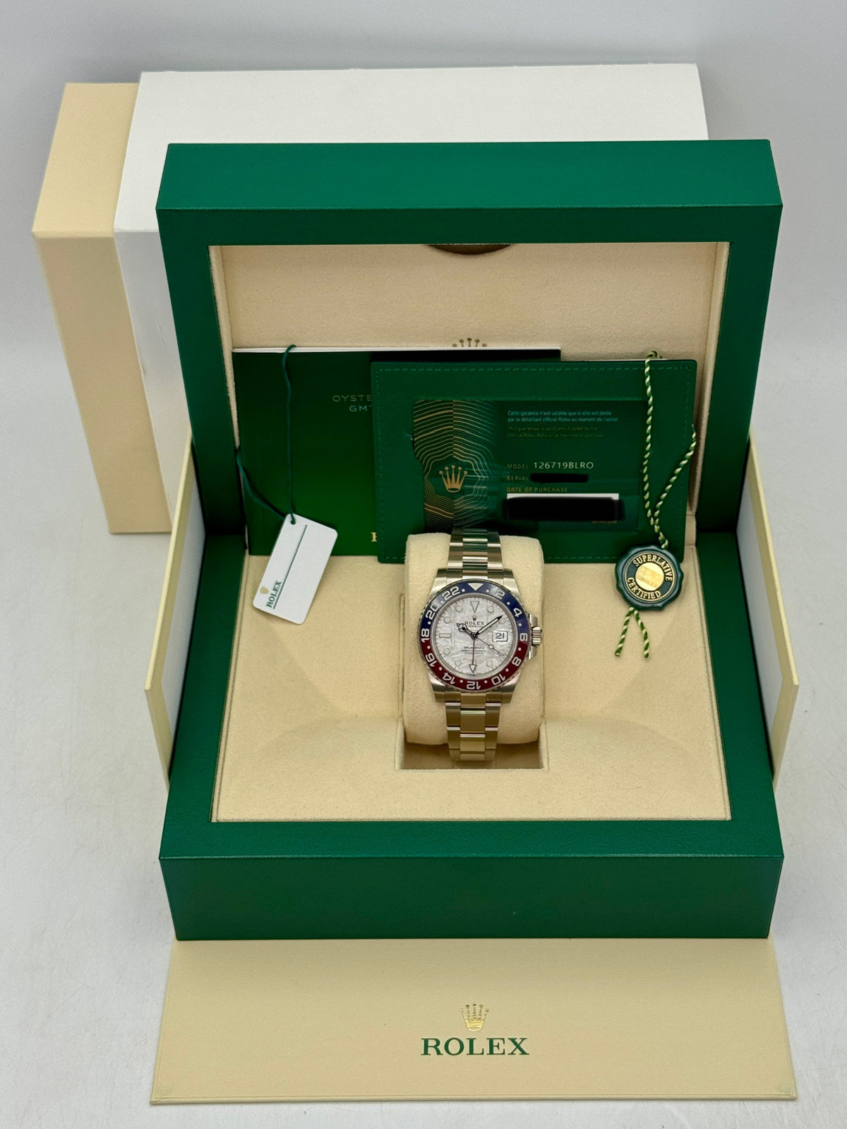 2023 Rolex GMT-Master II Pepsi 40mm 126719BLRO White Gold Oyster Meteorite Dial