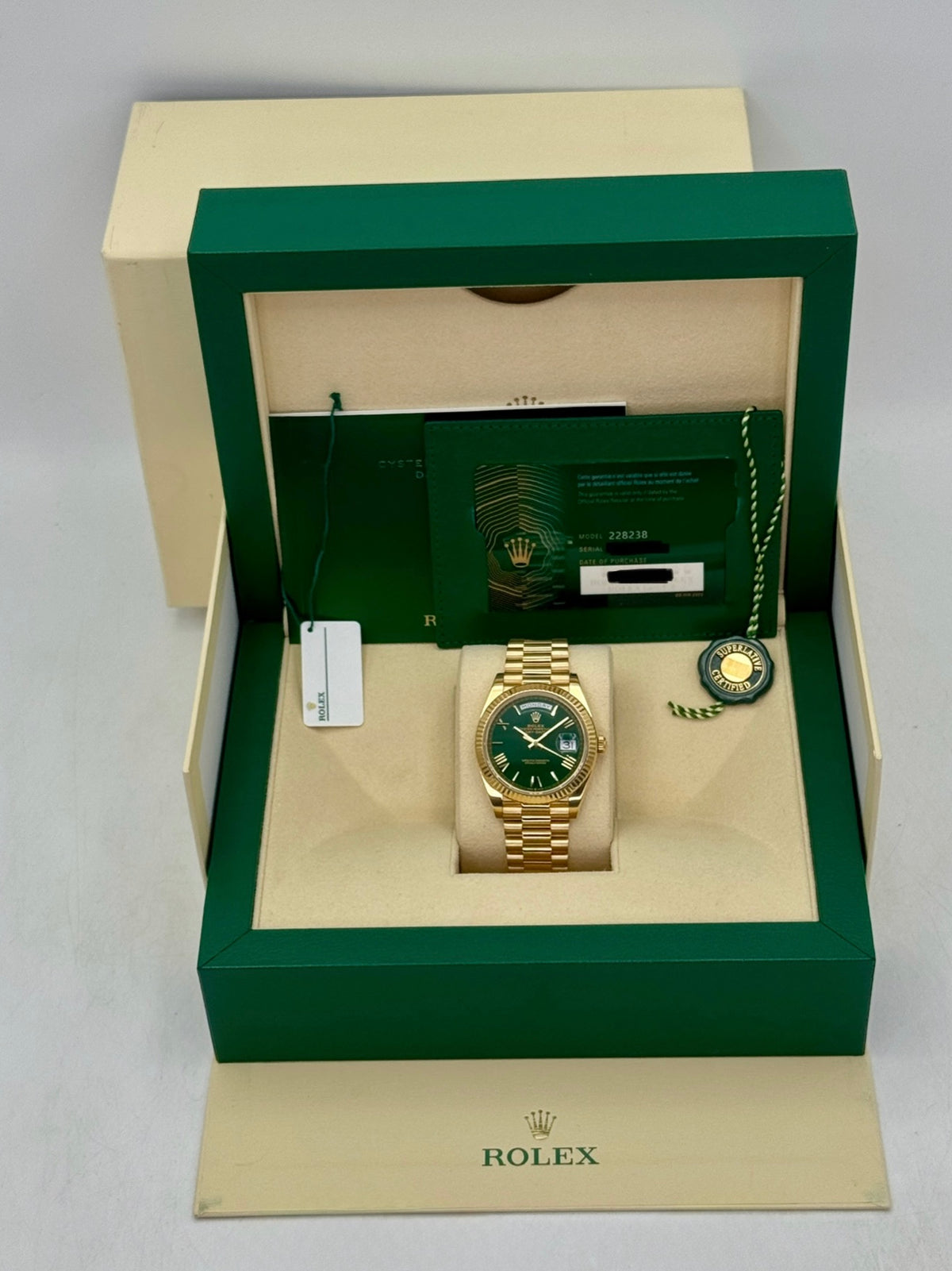 2022 Rolex Day-Date 40mm 228238 Presidential Green Dial