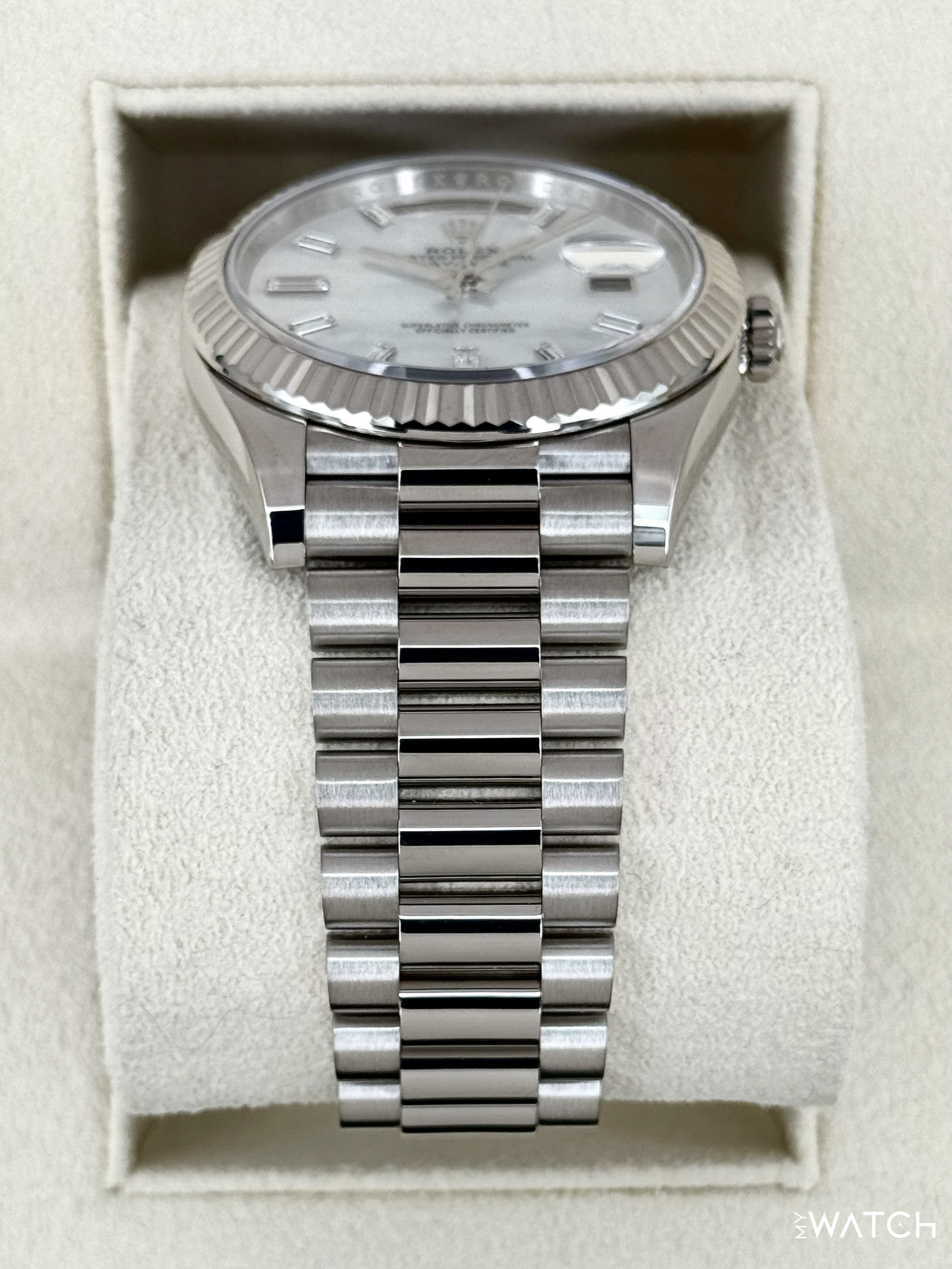 2024 Rolex Day-Date 40mm 228239 Presidential White Gold MOP Diamond Dial - MyWatchLLC