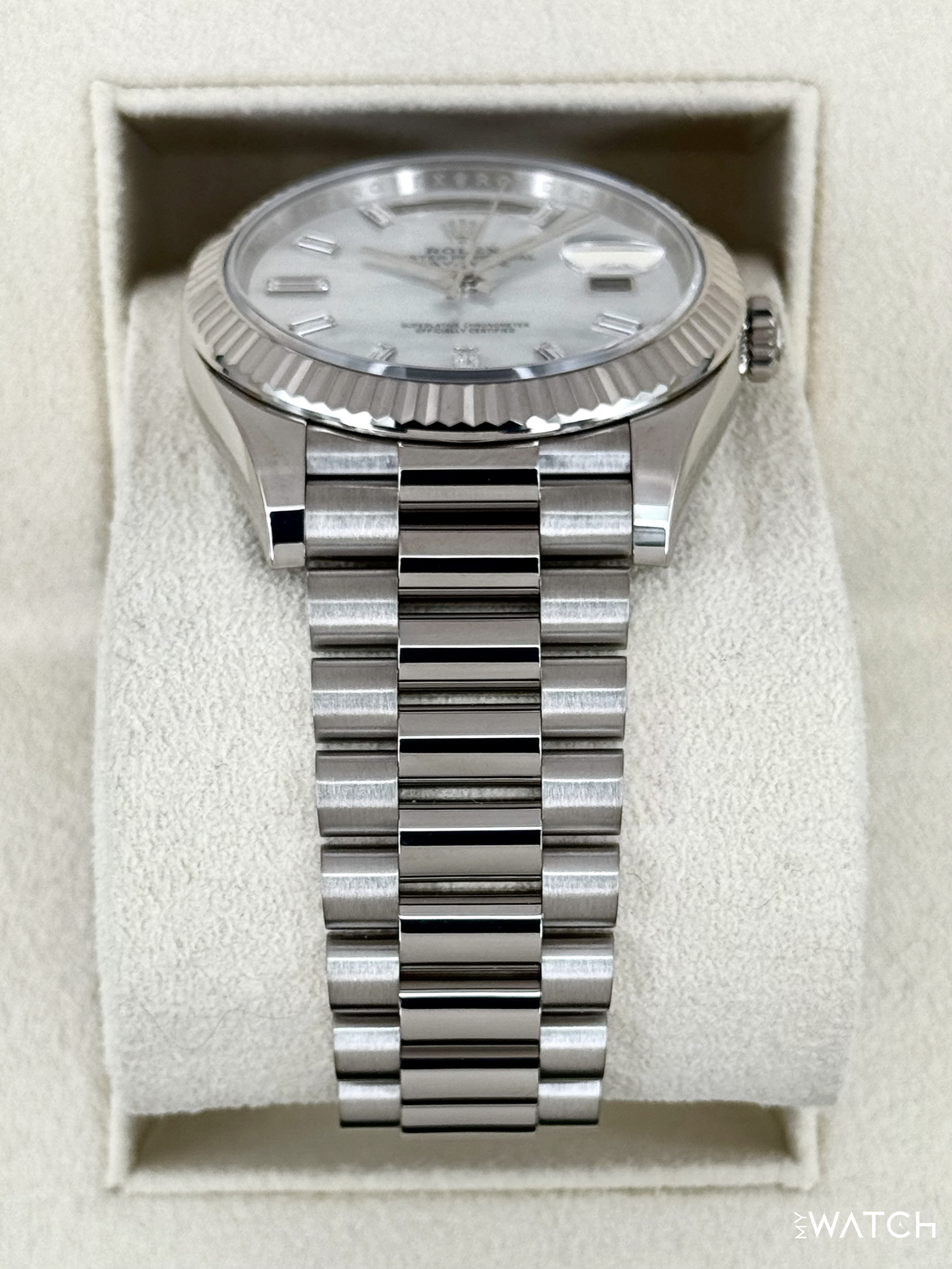 2024 Rolex Day-Date 40mm 228239 Presidential White Gold MOP Diamond Dial - MyWatchLLC