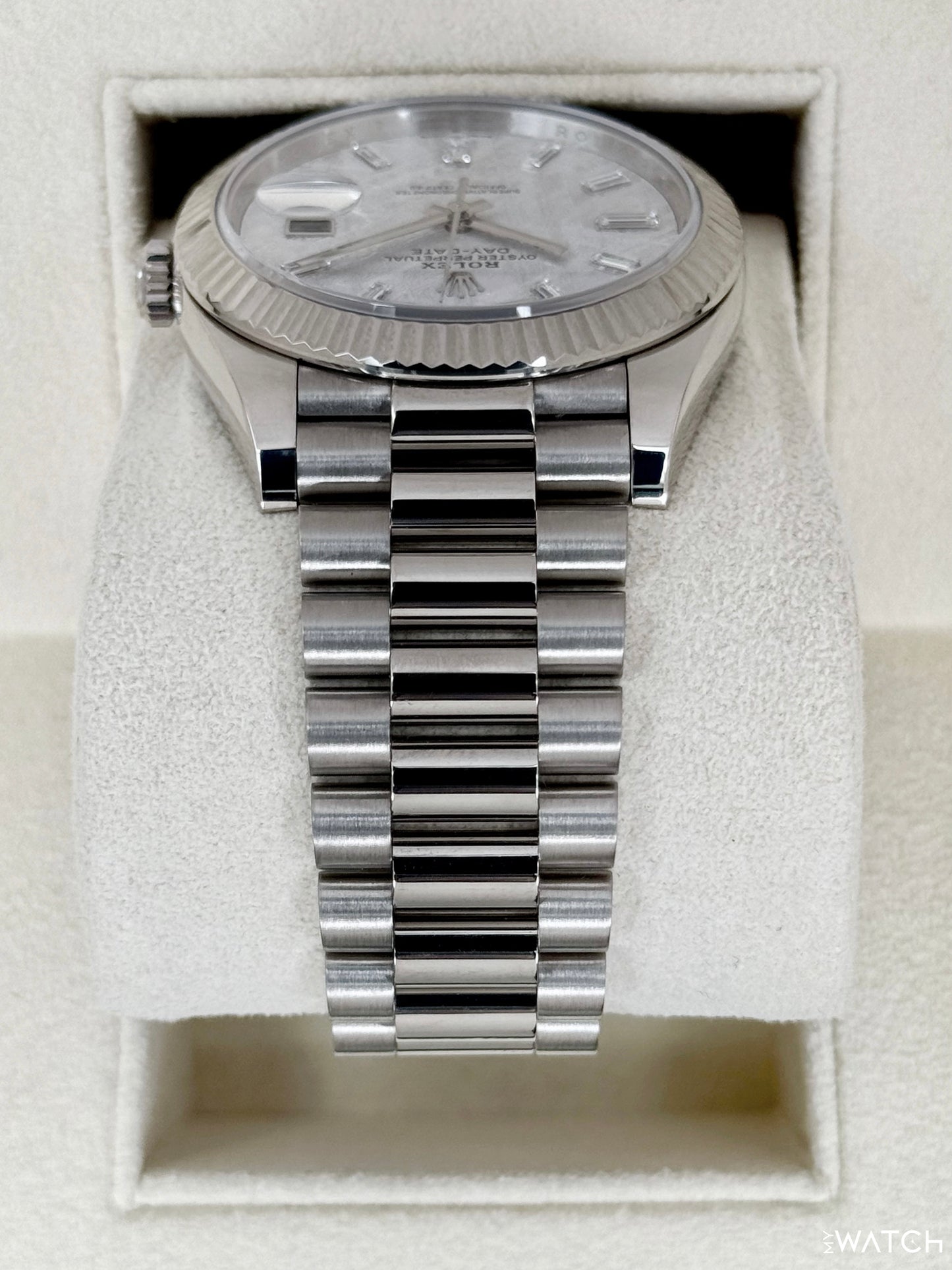 2025 Rolex Day-Date 40mm 228239 Presidential White Gold Meteorite Diamond Dial