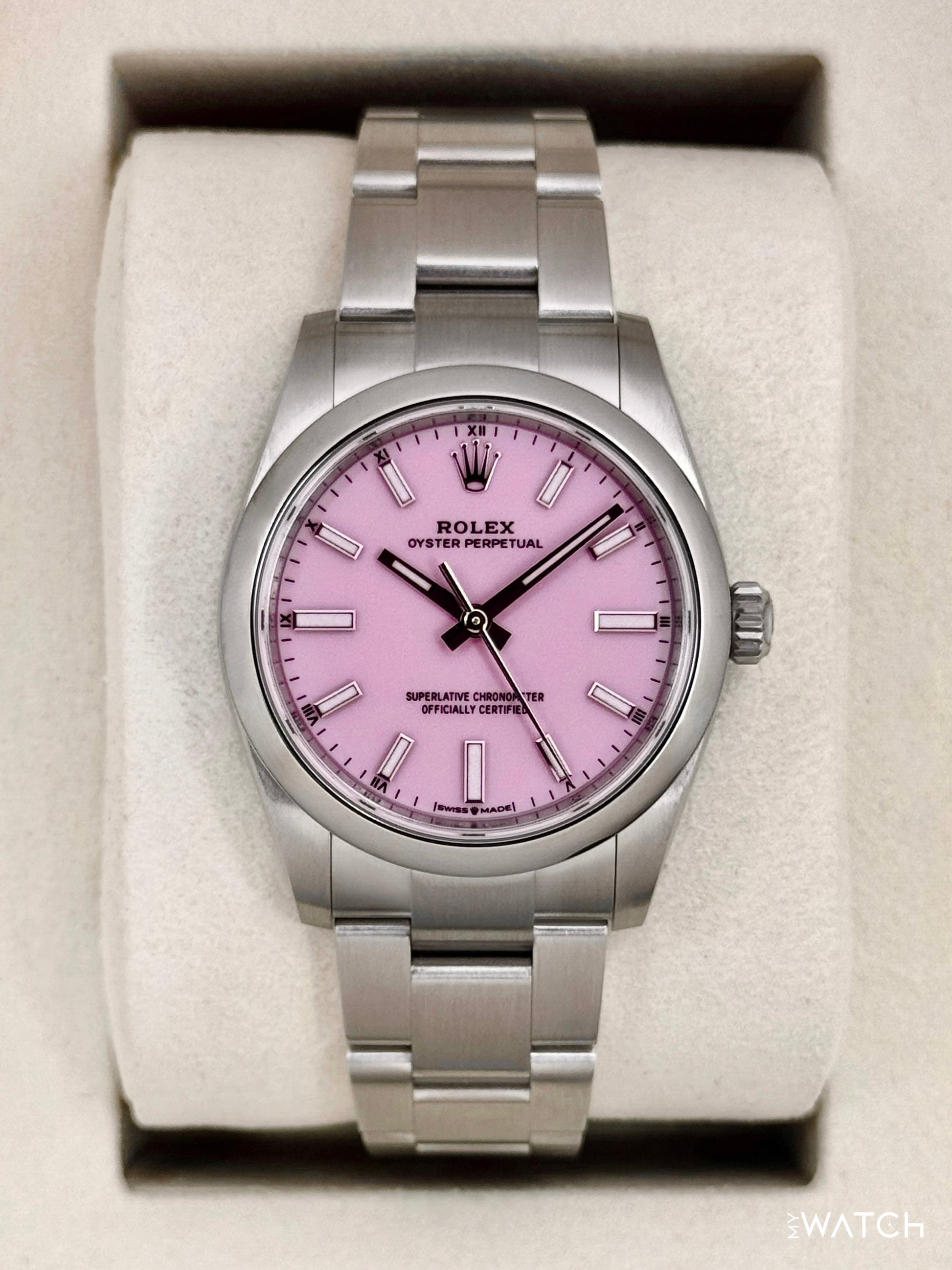 NEW 2025 Rolex Oyster Perpetual 34mm 124200 Stainless Steel Candy Pink Dial - MyWatchLLC
