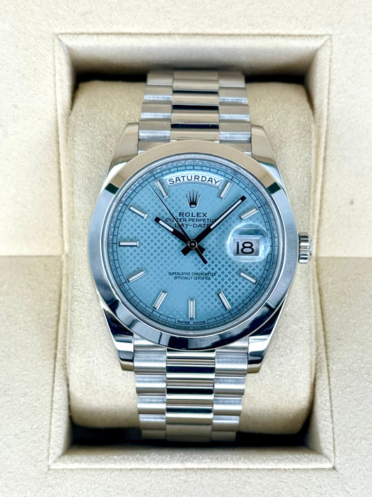 2018 Day-Date 40mm 228206 Platinum Jubilee Ice Blue Motif Dial