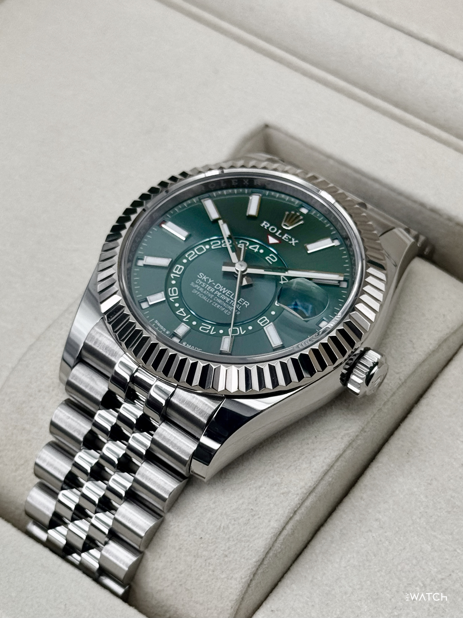 2026 Rolex Sky-Dweller 42mm 336934 Stainless Steel Jubilee Green Dial - MyWatchLLC