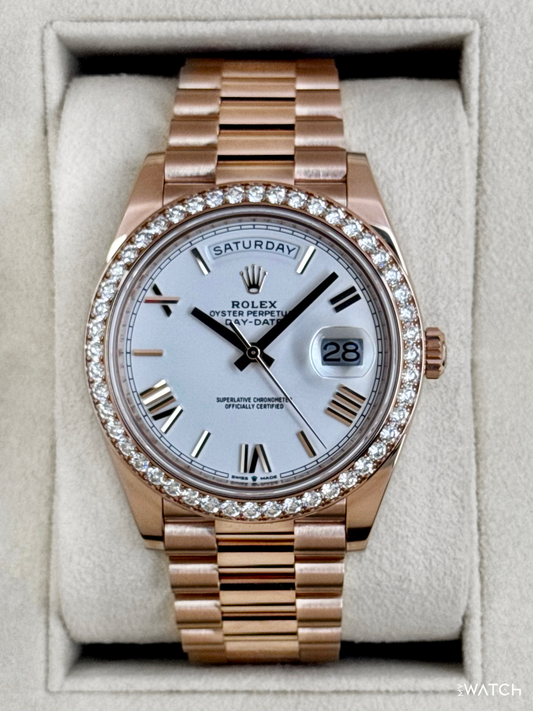 2022 Rolex Day-Date 40mm 228345RBR Rose Gold White Dial (CPO) - MyWatchLLC