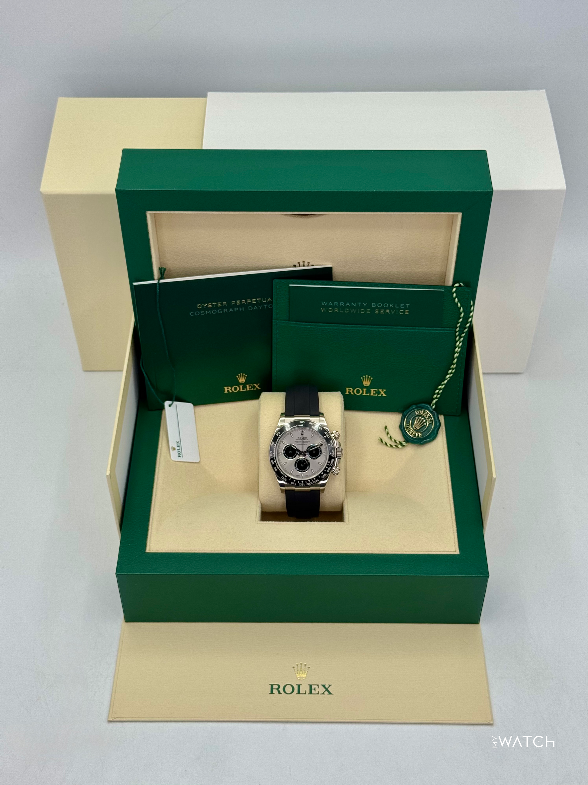 2025 Rolex Daytona 40mm 126519LN White Gold Oysterflex Silver Ghost Dial - MyWatchLLC