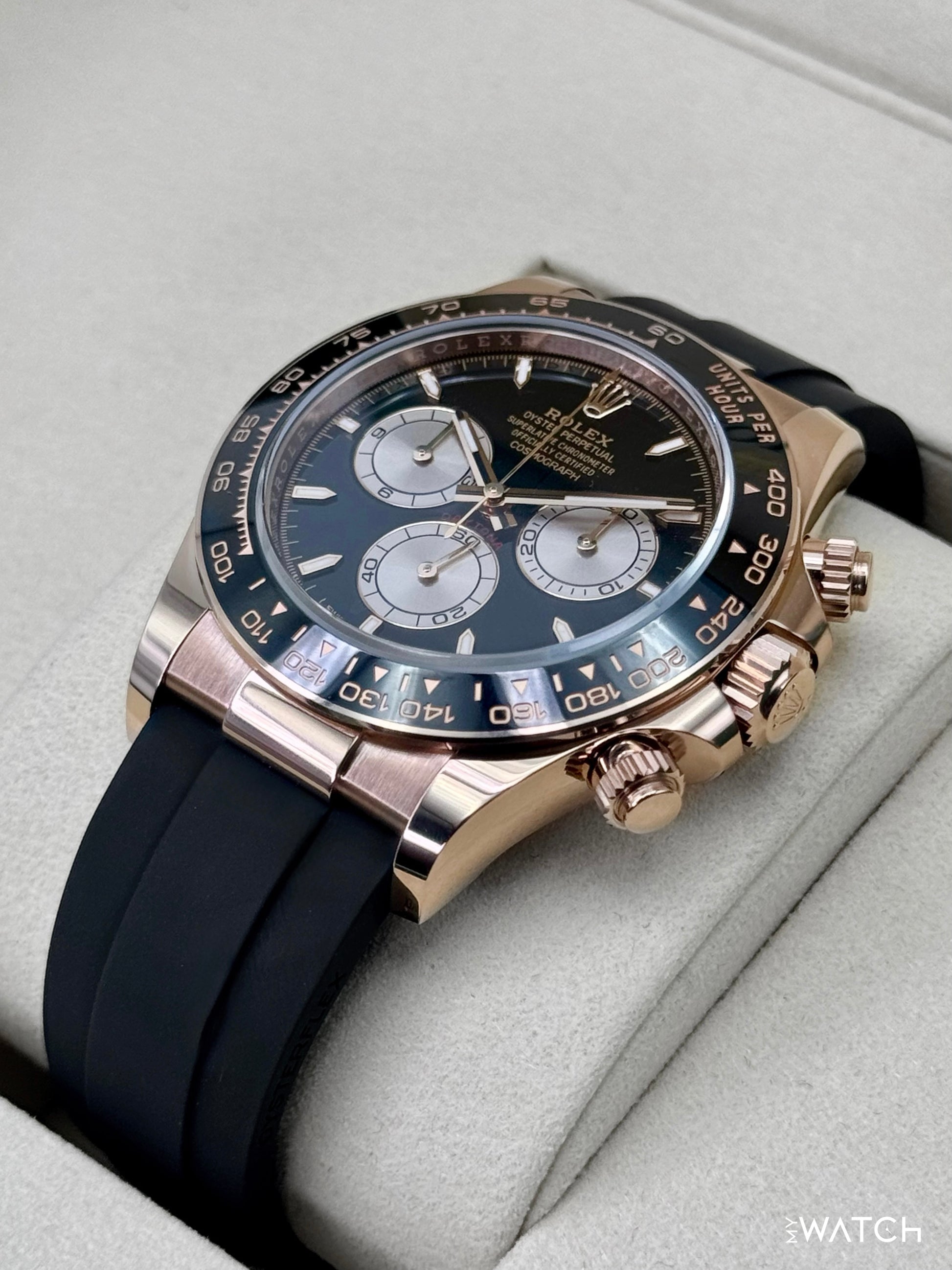 NEW 2026 Rolex Daytona 40mm 126515LN Rose Gold Oysterflex Black Dial - MyWatchLLC