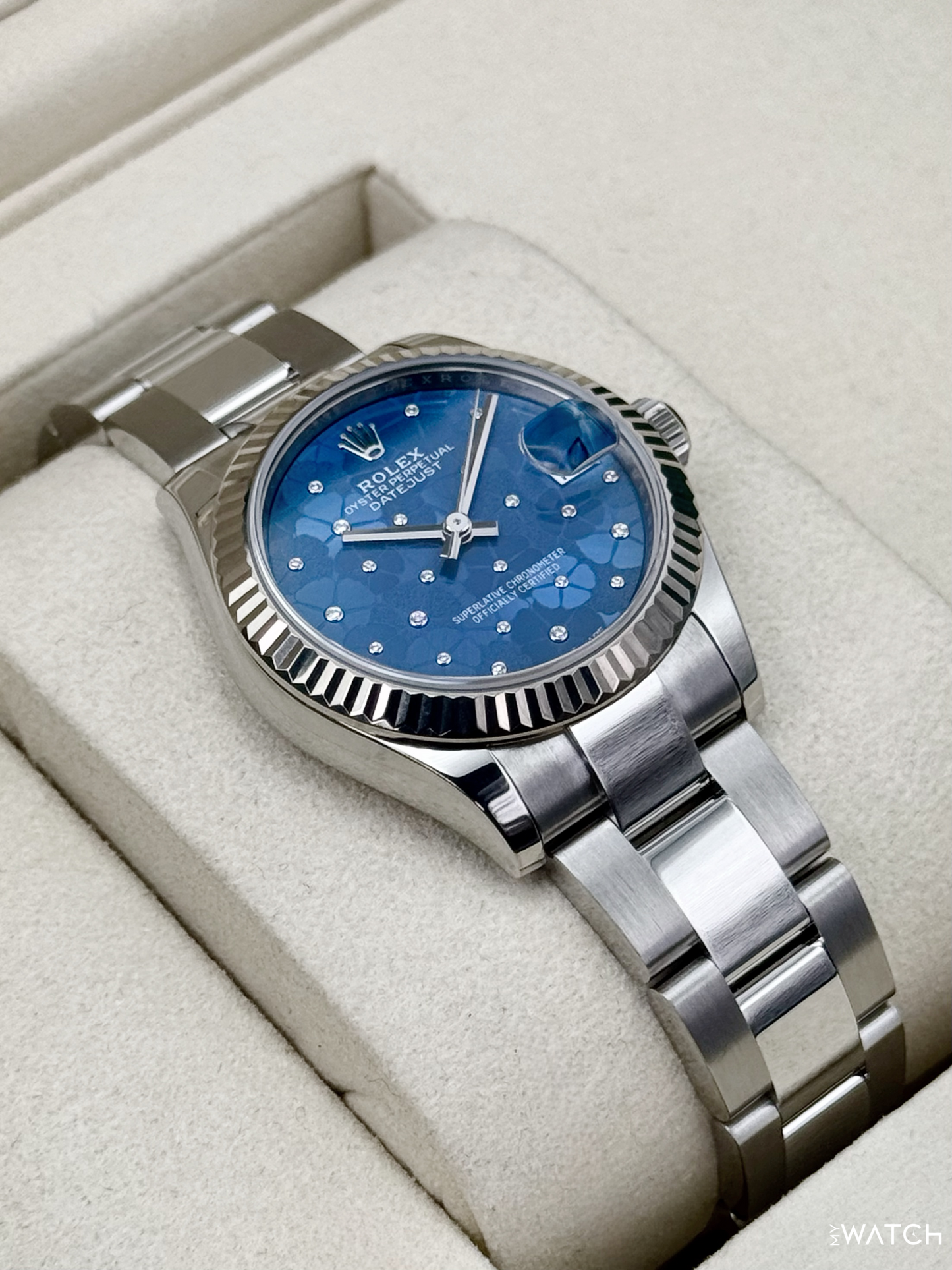2025 Rolex Lady Datejust 31mm 278274 Stainless Steel Oyster Azzuro Blue Floral Dial - MyWatchLLC