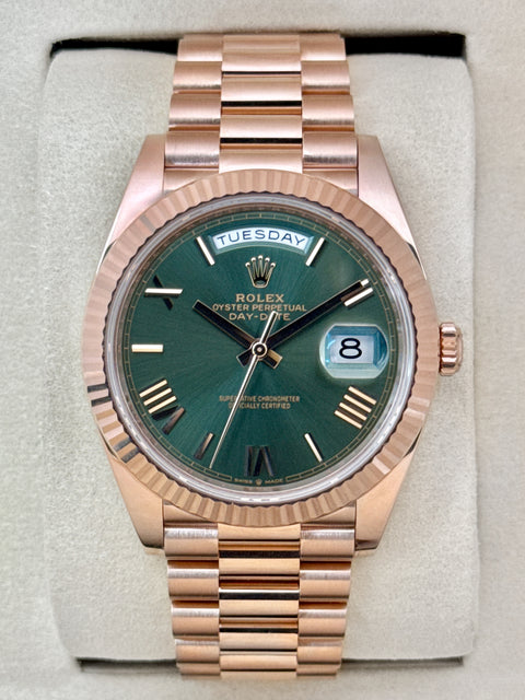 NEW 2025 Rolex Day-Date 40mm 228235 Presidential Rose Gold Olive Green Dial