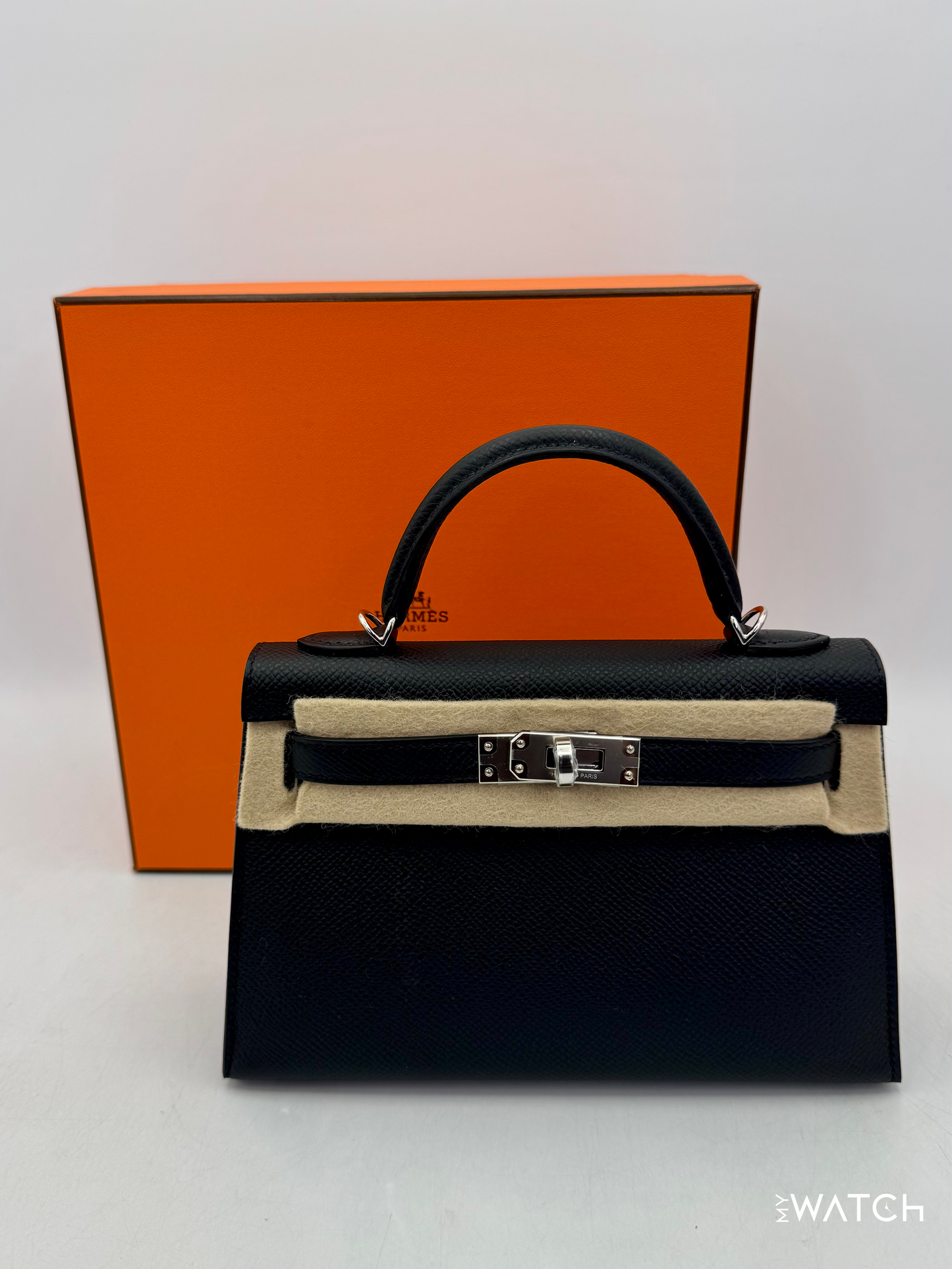 NEW 2026 Hermès Mini Kelly II 20 Handbag Epsom Palladium Hardware Noir (Black)