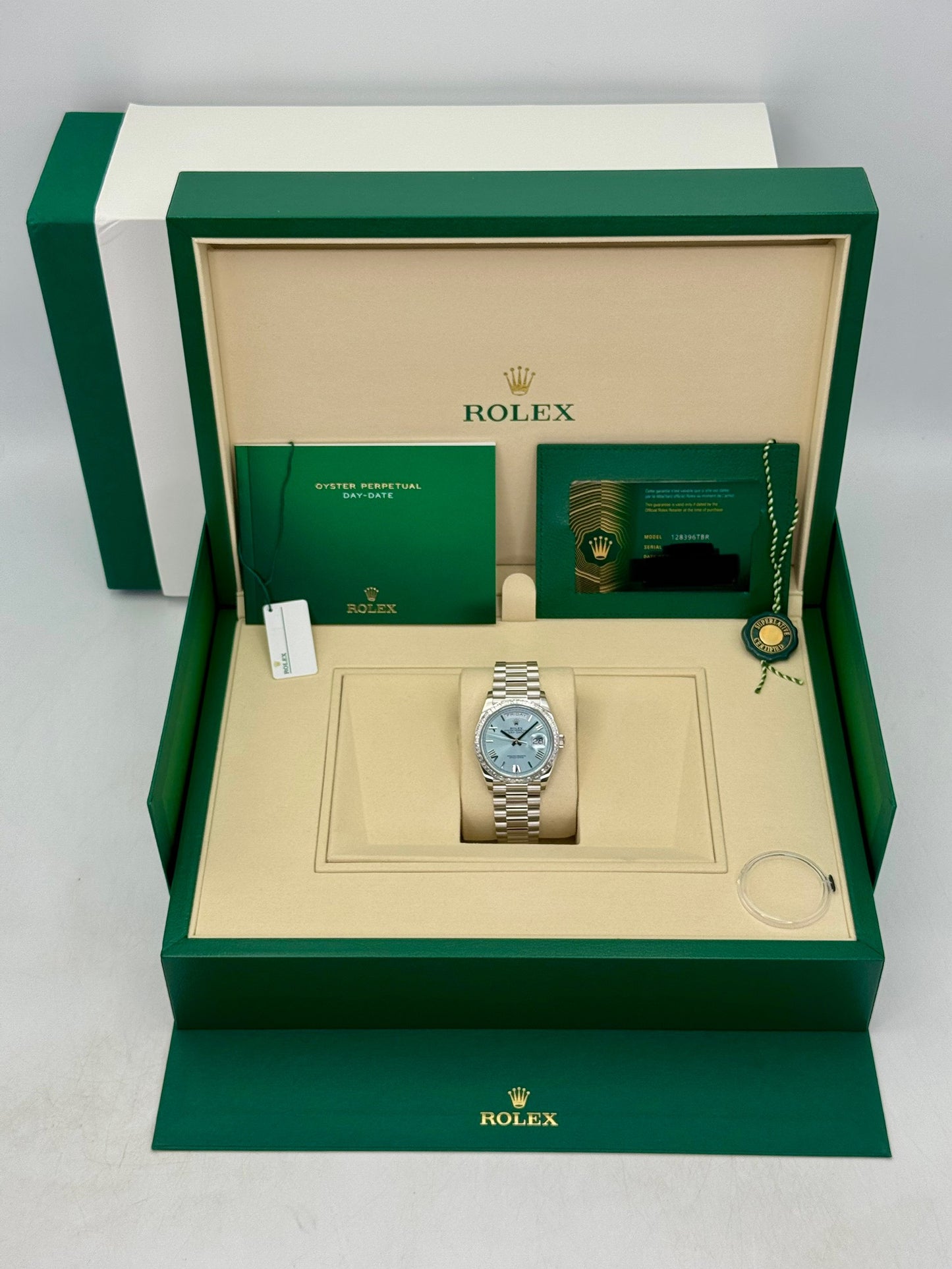 NEW 2026 Rolex Day-Date 40mm 128396TBR Ice Blue Roman Numeral Dial