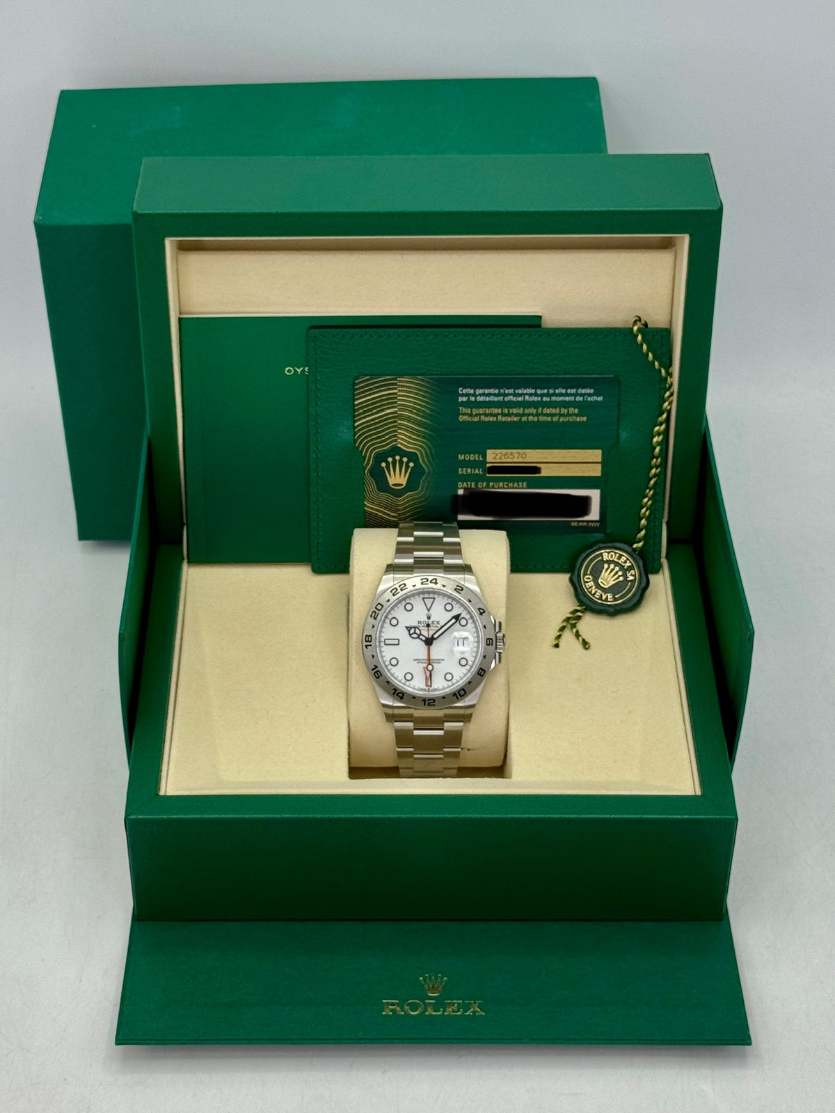 NEW 2026 Rolex Explorer II 42mm 226570 Stainless Steel Polar White Dial (NEW STYLE CARD)