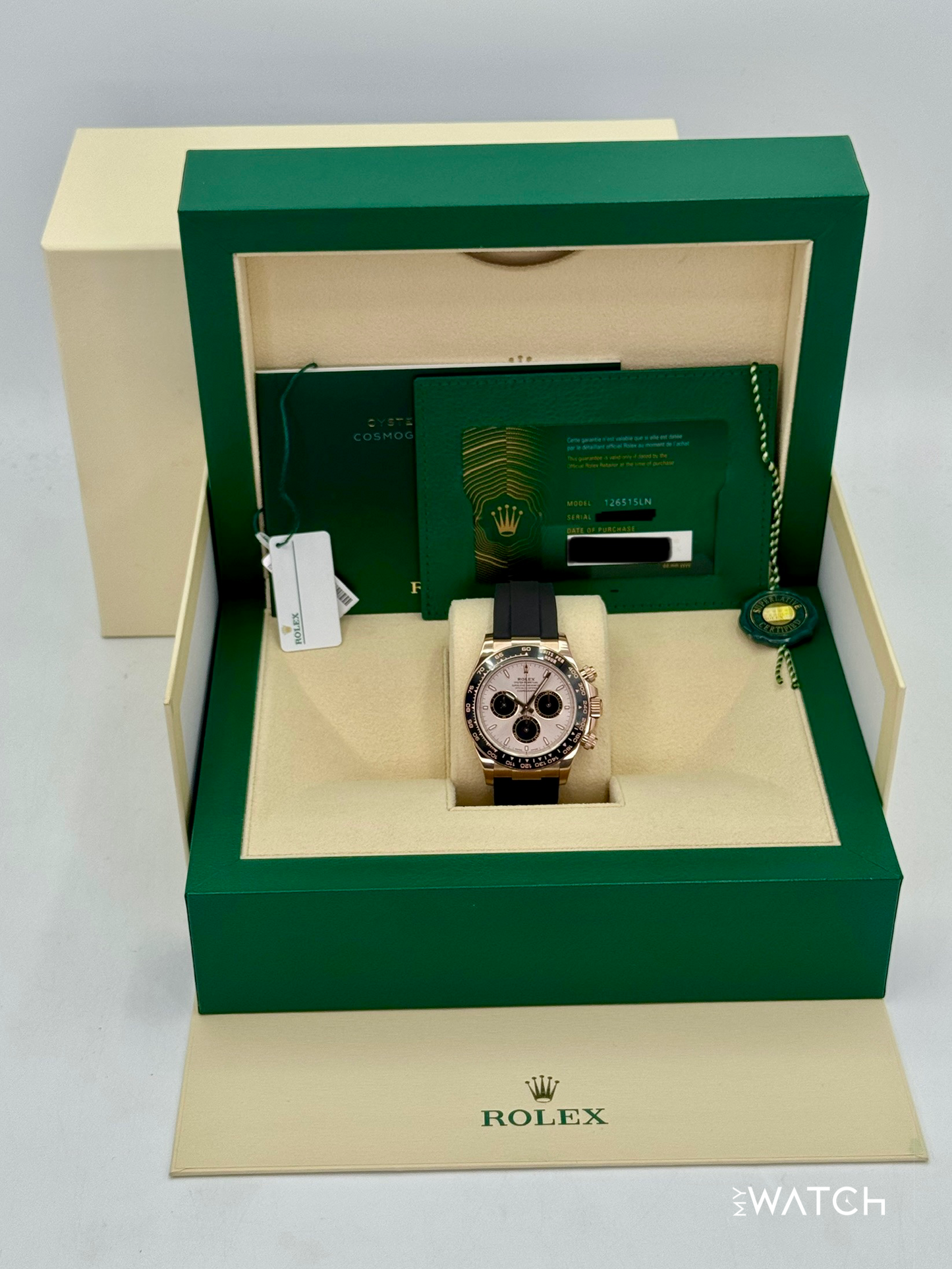 2025 Rolex Daytona 40mm 126515LN Rose Gold Oysterflex Sundust Dial